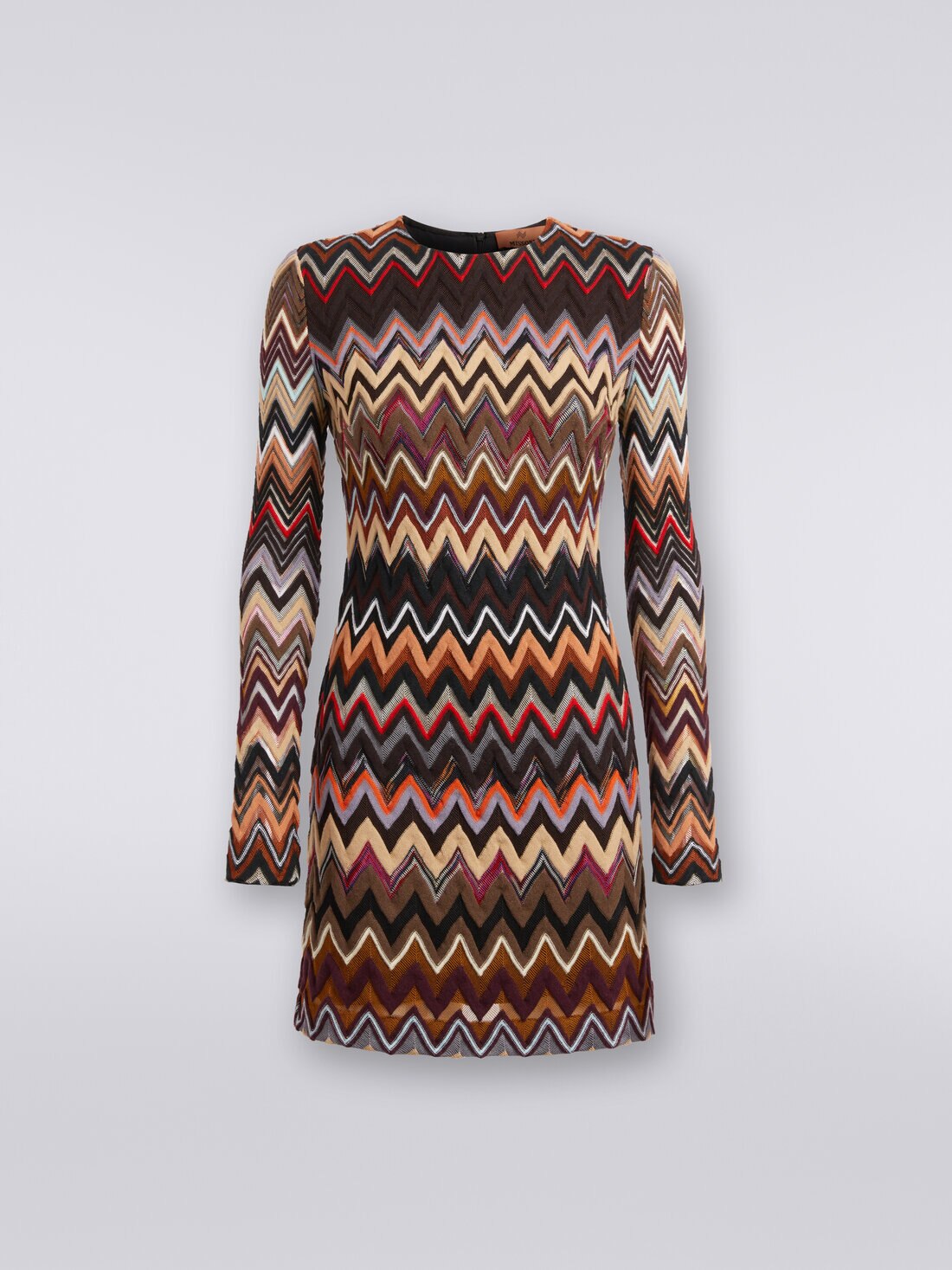 Crew-neck wool and viscose mini dress with zigzag pattern Multicoloured ...