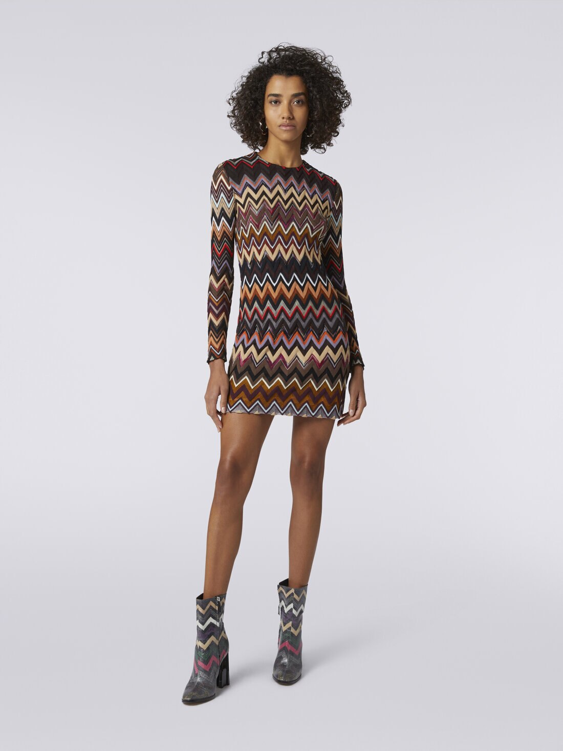 Crew-neck wool and viscose mini dress with zigzag pattern, Multicoloured  - DS23WG5NBR00NOSM942 - 1