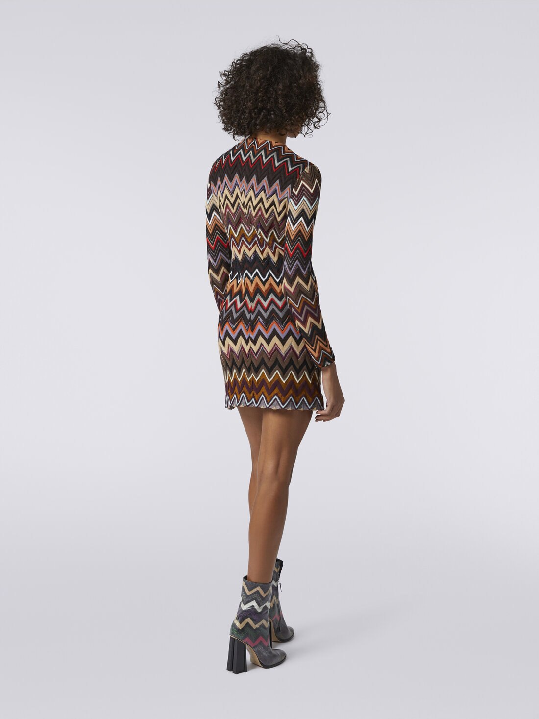 Crew-neck wool and viscose mini dress with zigzag pattern, Multicoloured  - DS23WG5NBR00NOSM942 - 3