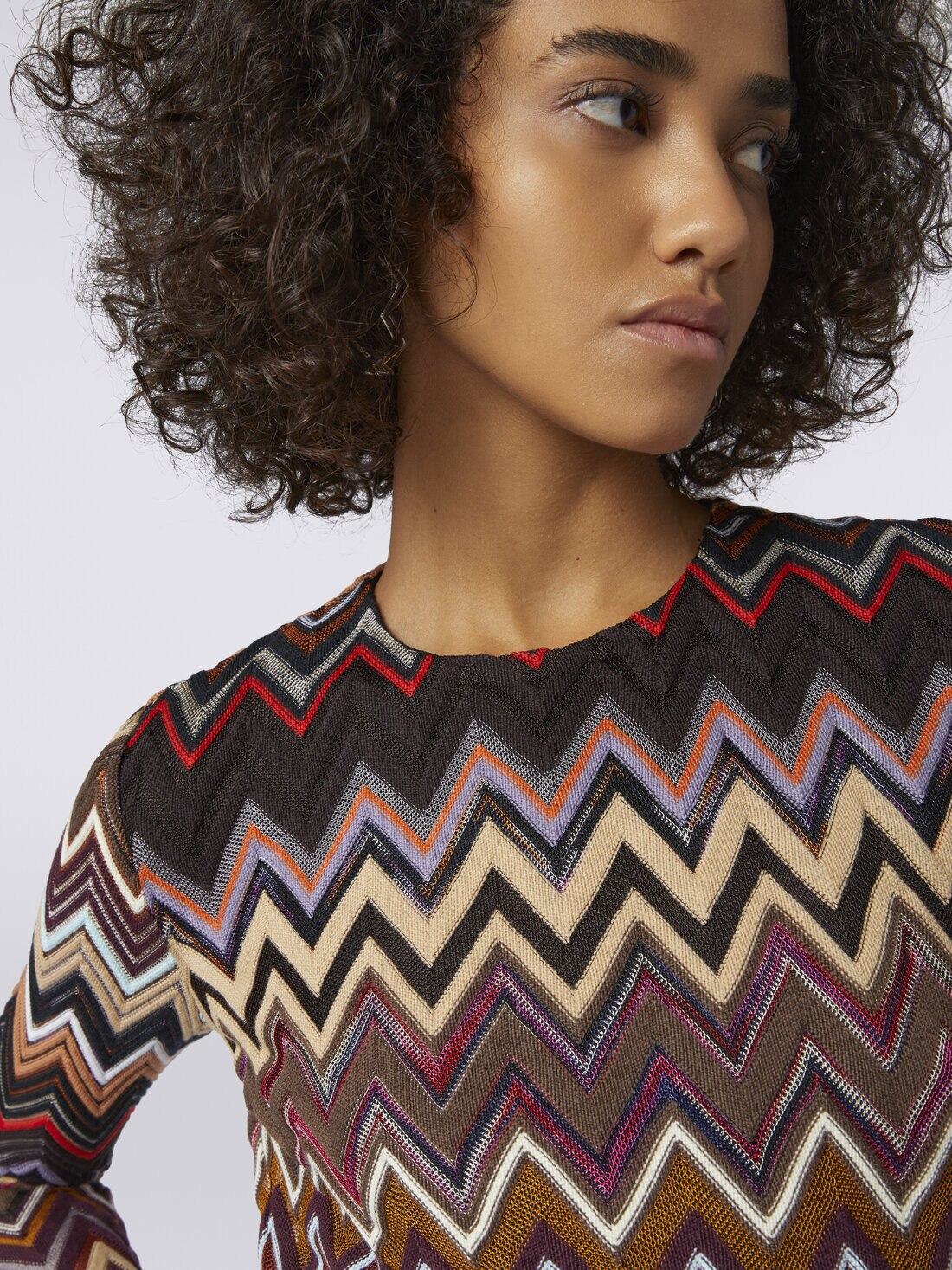 Crew-neck wool and viscose mini dress with zigzag pattern, Multicoloured  - DS23WG5NBR00NOSM942 - 4