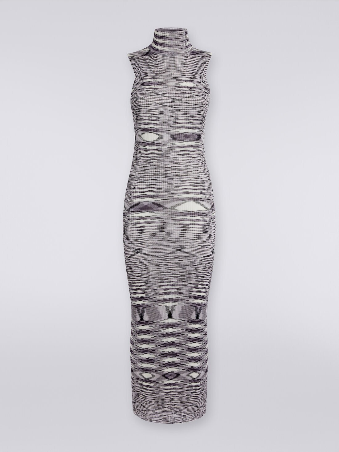 Slub viscose blend long dress with ribbing, Purple  - DS23WG5WBK029MF902V - 0