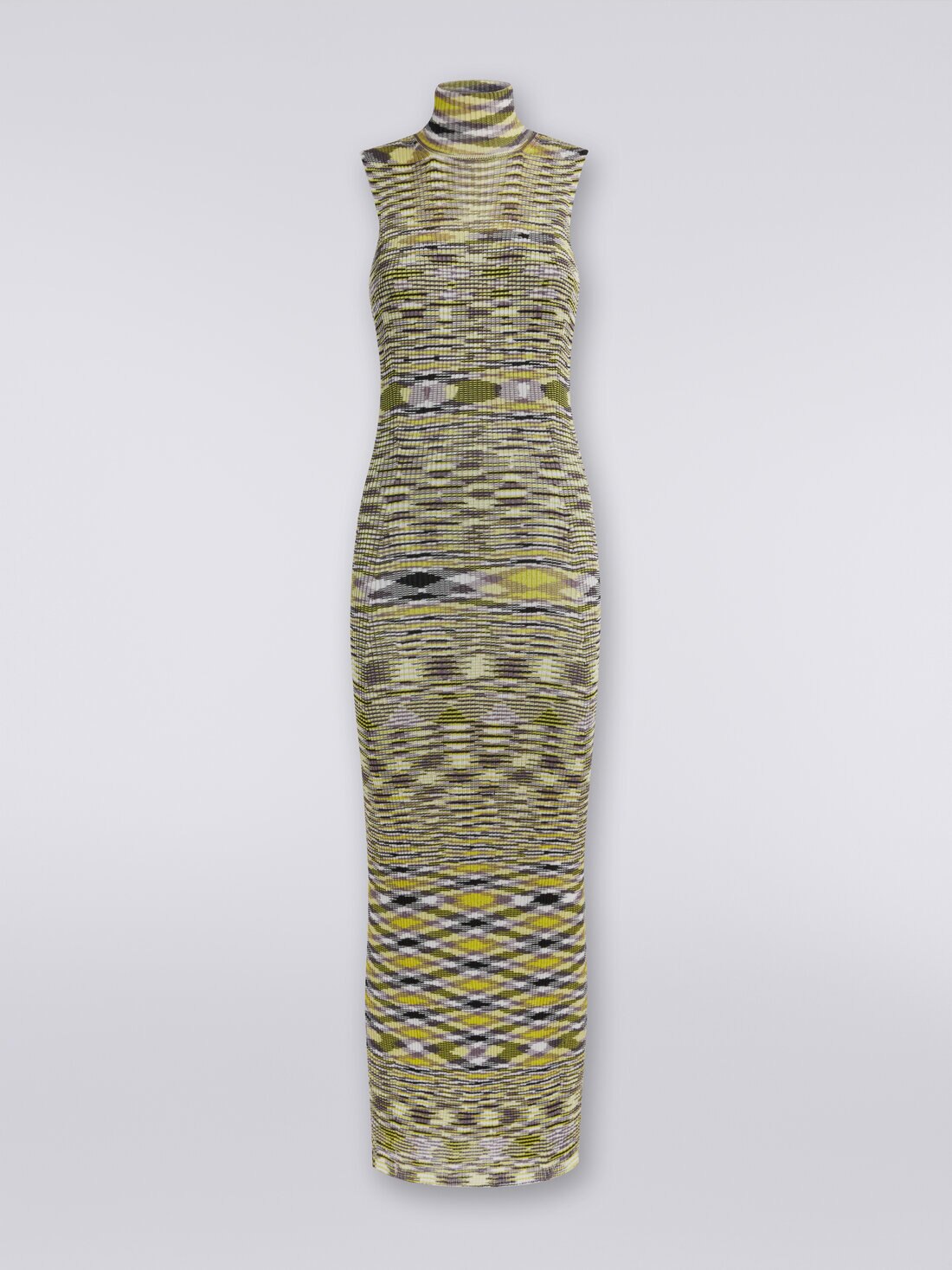 Vestido largo de canalé en mezcla de viscosa flameada, Multicolor  - DS23WG5WBK029MFM12A - 0