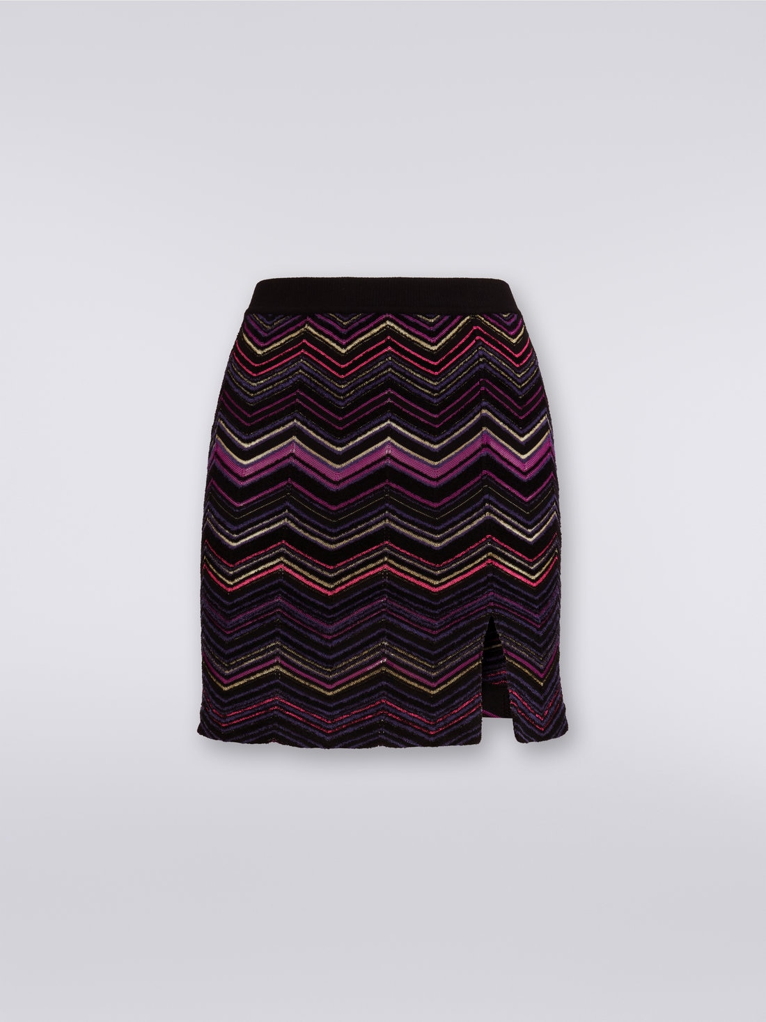 Wool and viscose miniskirt with split and zigzag pattern, Multicoloured  - 8051575849367 - 0