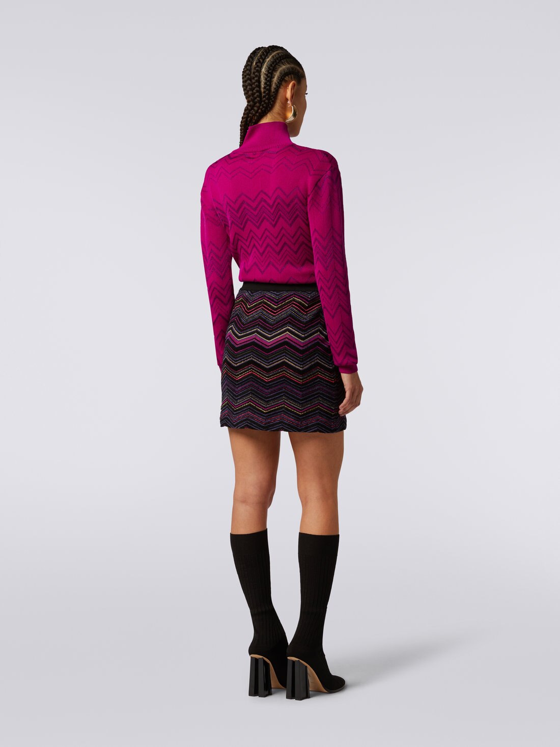 Wool and viscose miniskirt with split and zigzag pattern, Multicoloured  - 3