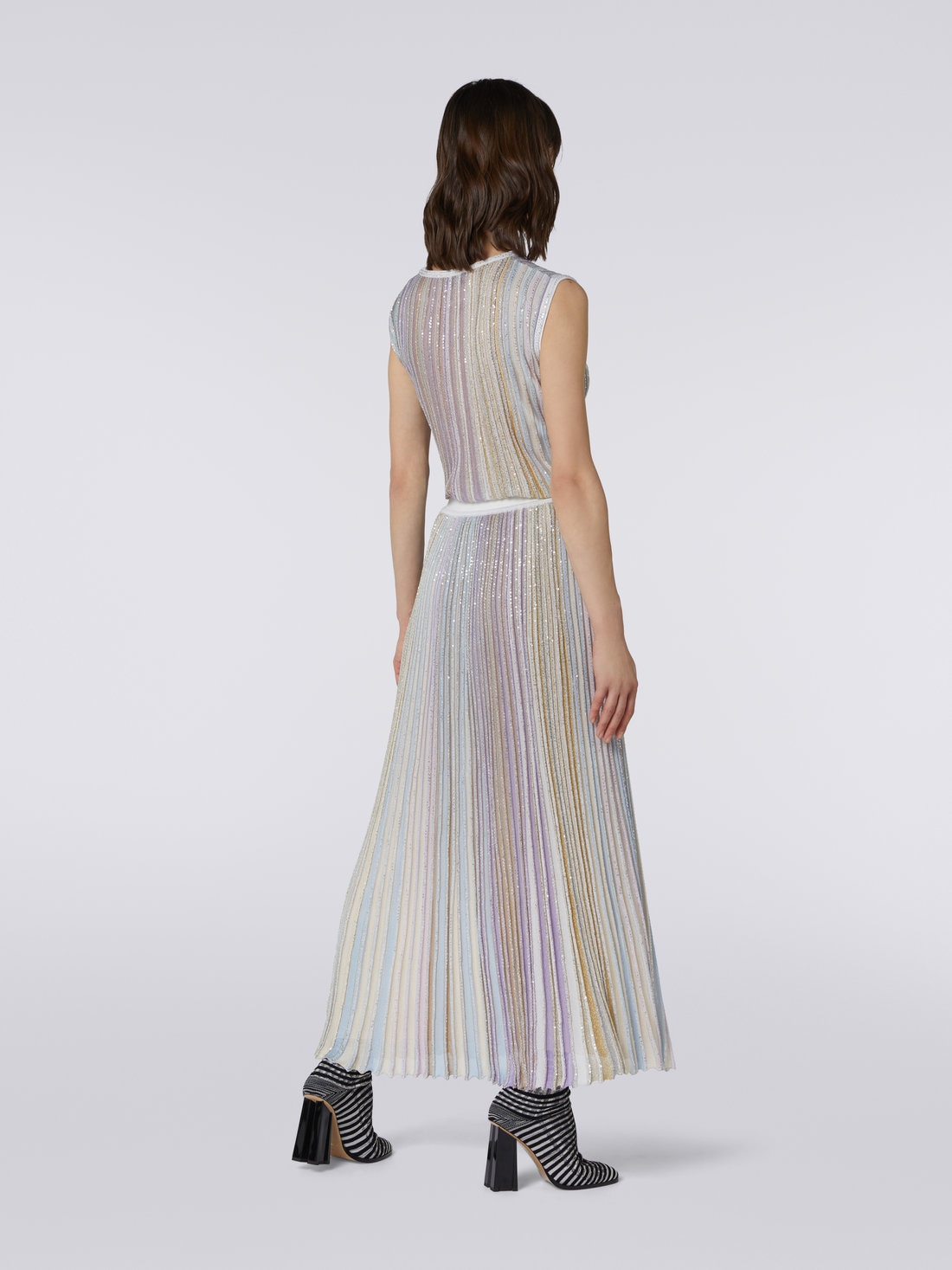 Long pleated viscose blend skirt with sequins , Multicoloured  - DS23WH0MBK027ESM91O - 3