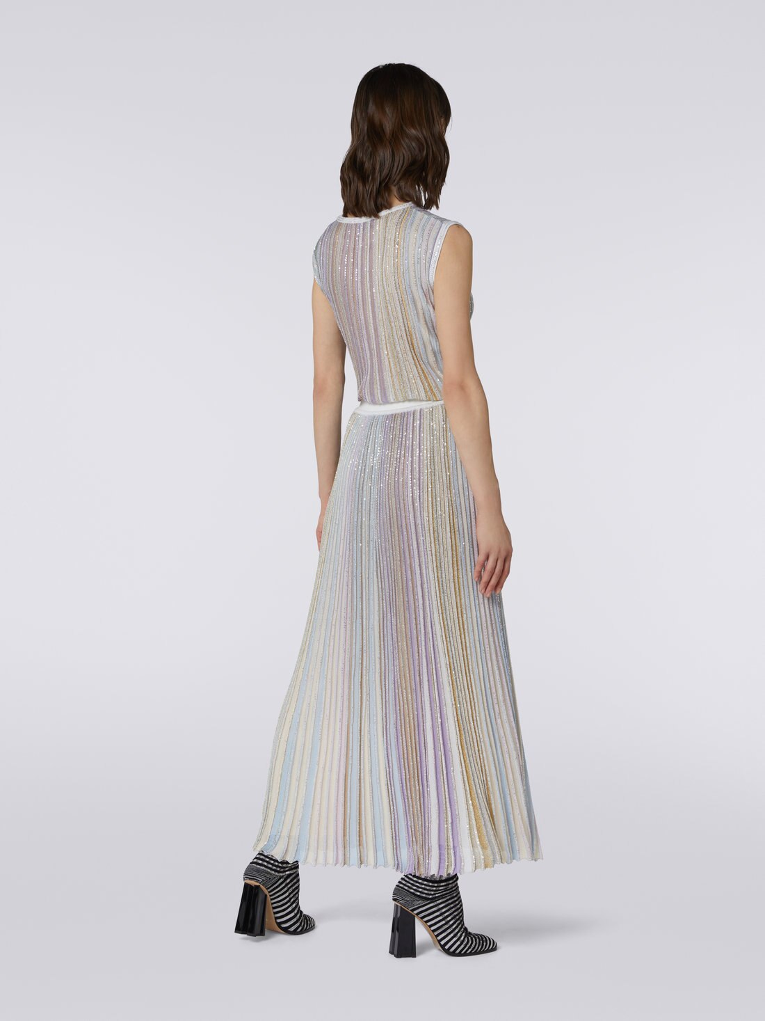 Falda larga plisada en mezcla de viscosa con lentejuelas, Multicolor  - DS23WH0MBK027ESM91O - 3