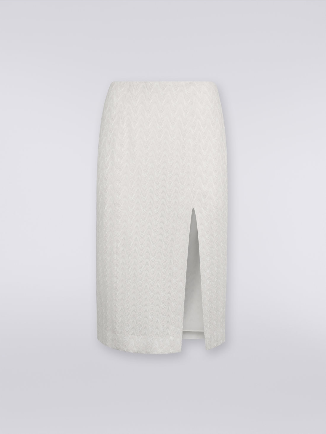 Midi skirt with split in raschel knit wool and viscose, White  - DS23WH0RBR00NU14001 - 0