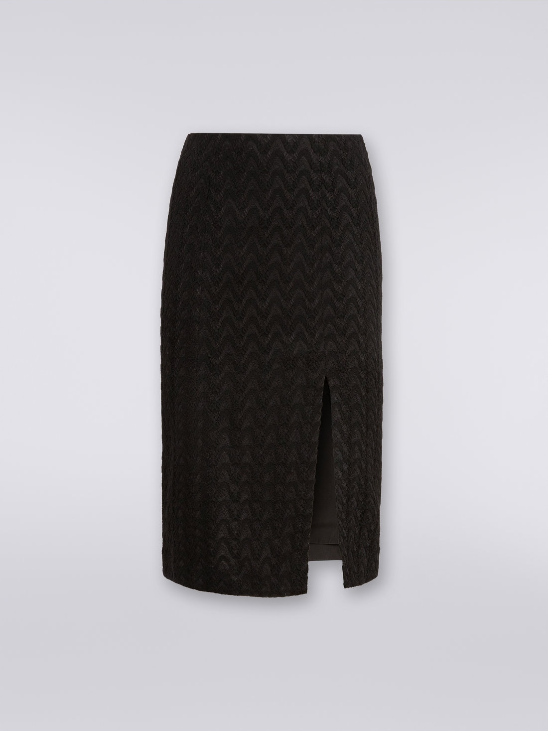 Midi skirt with split in raschel knit wool and viscose, Black    - DS23WH0RBR00NU93911 - 0