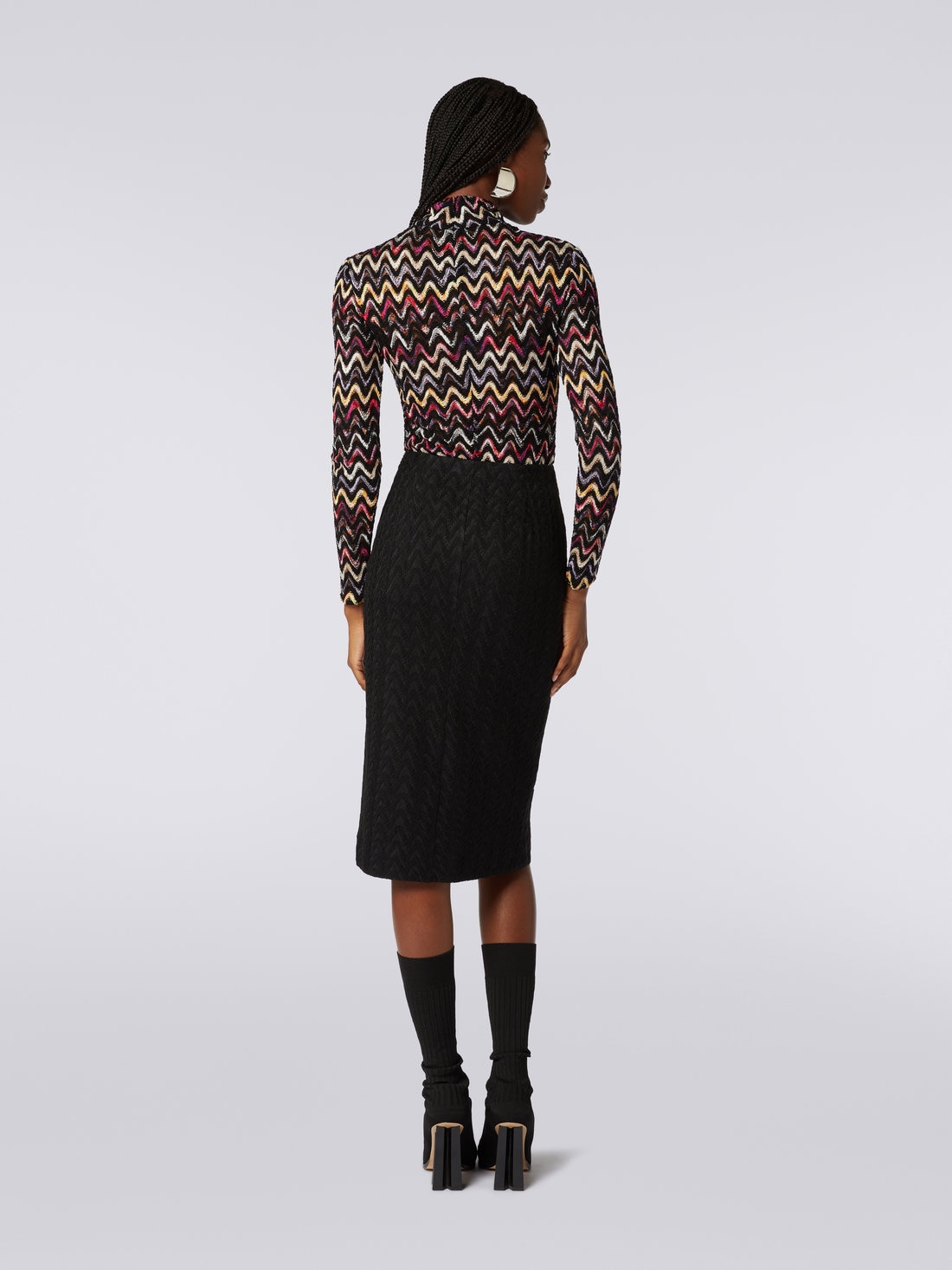 Midi skirt with split in raschel knit wool and viscose, Black    - DS23WH0RBR00NU93911 - 3