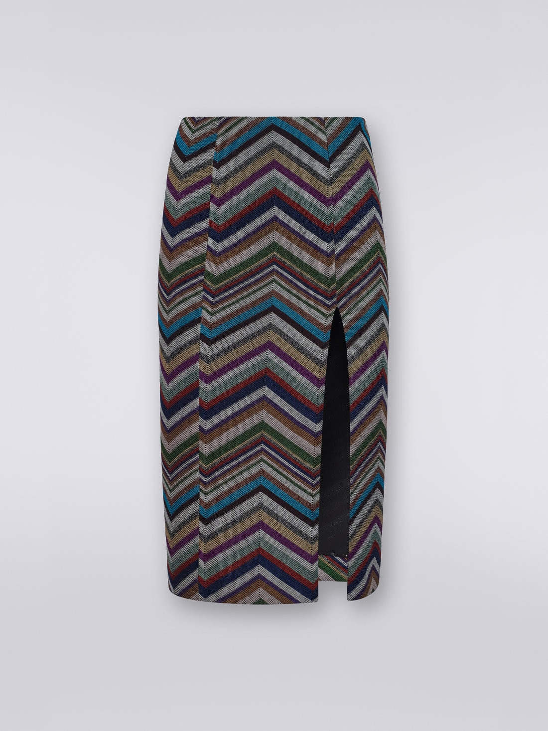 Gonna con spacco in lana e viscosa chevron e lurex, Multicolore  - DS23WH17BC003OS91G6 - 0