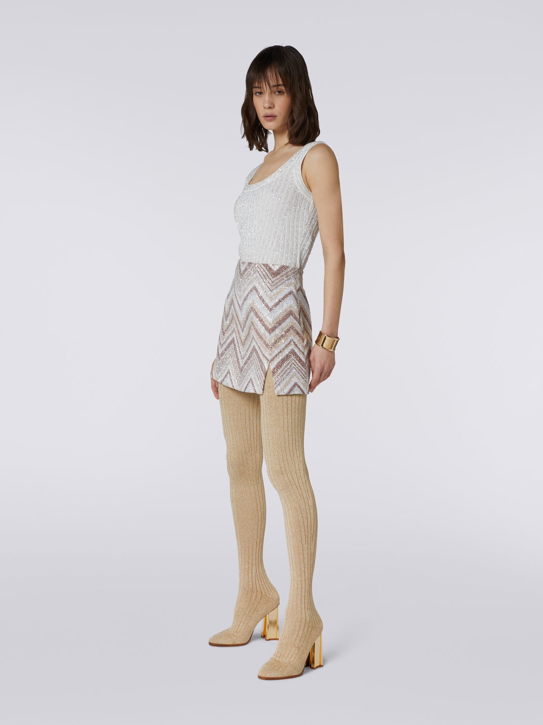 Viscose blend chevron miniskirt with sequins, Multicoloured  - DS23WH1FBC003IL0024 - 2