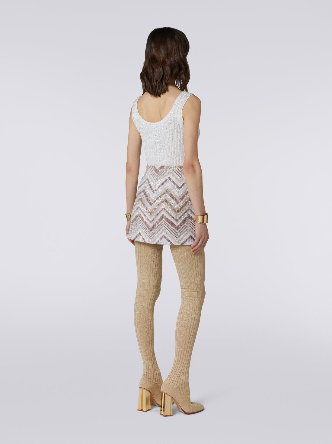 Viscose blend chevron miniskirt with sequins, Multicoloured  - DS23WH1FBC003IL0024 - 3