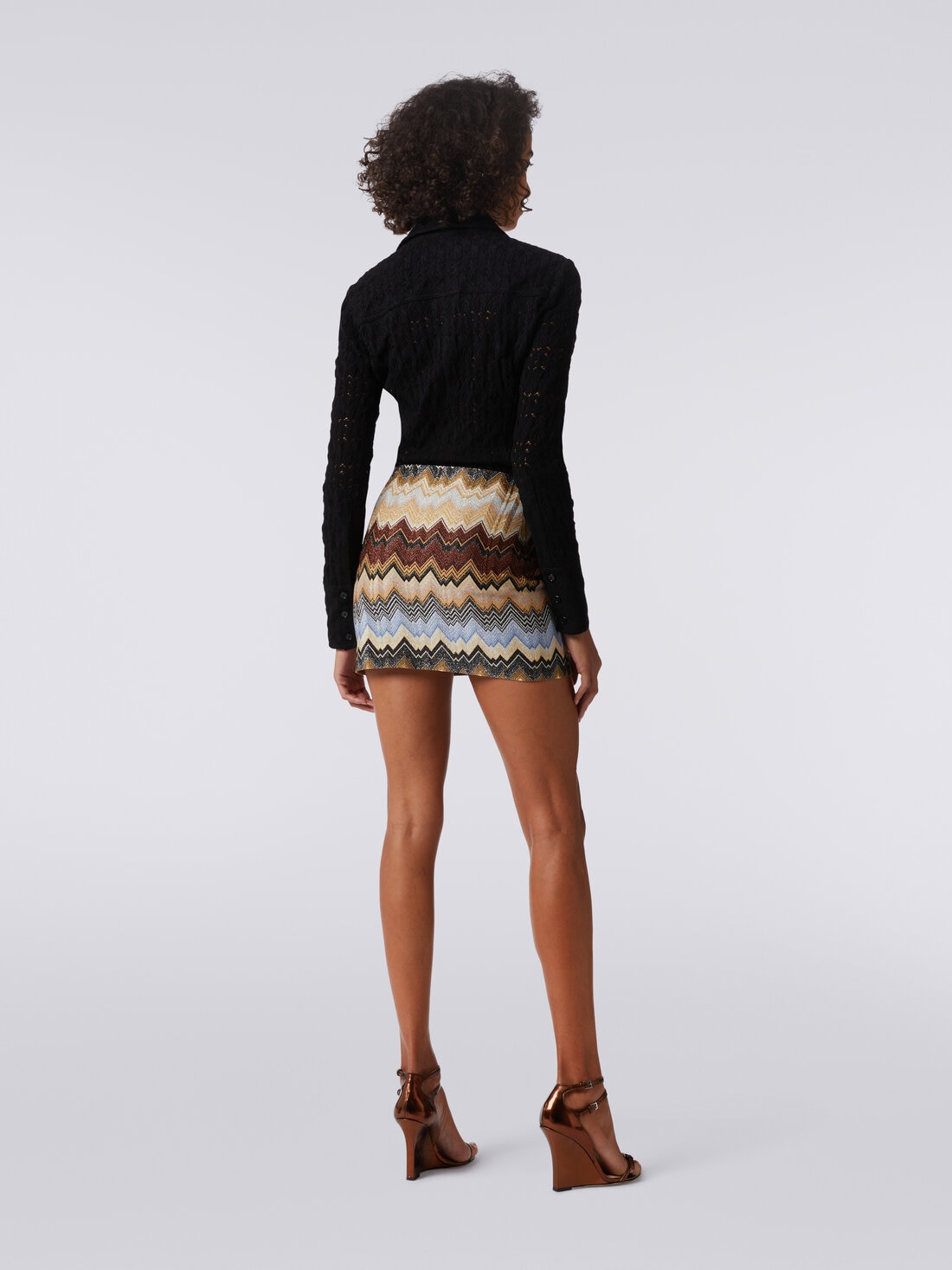 Lamé viscose miniskirt with chevron pattern , Multicoloured  - 3