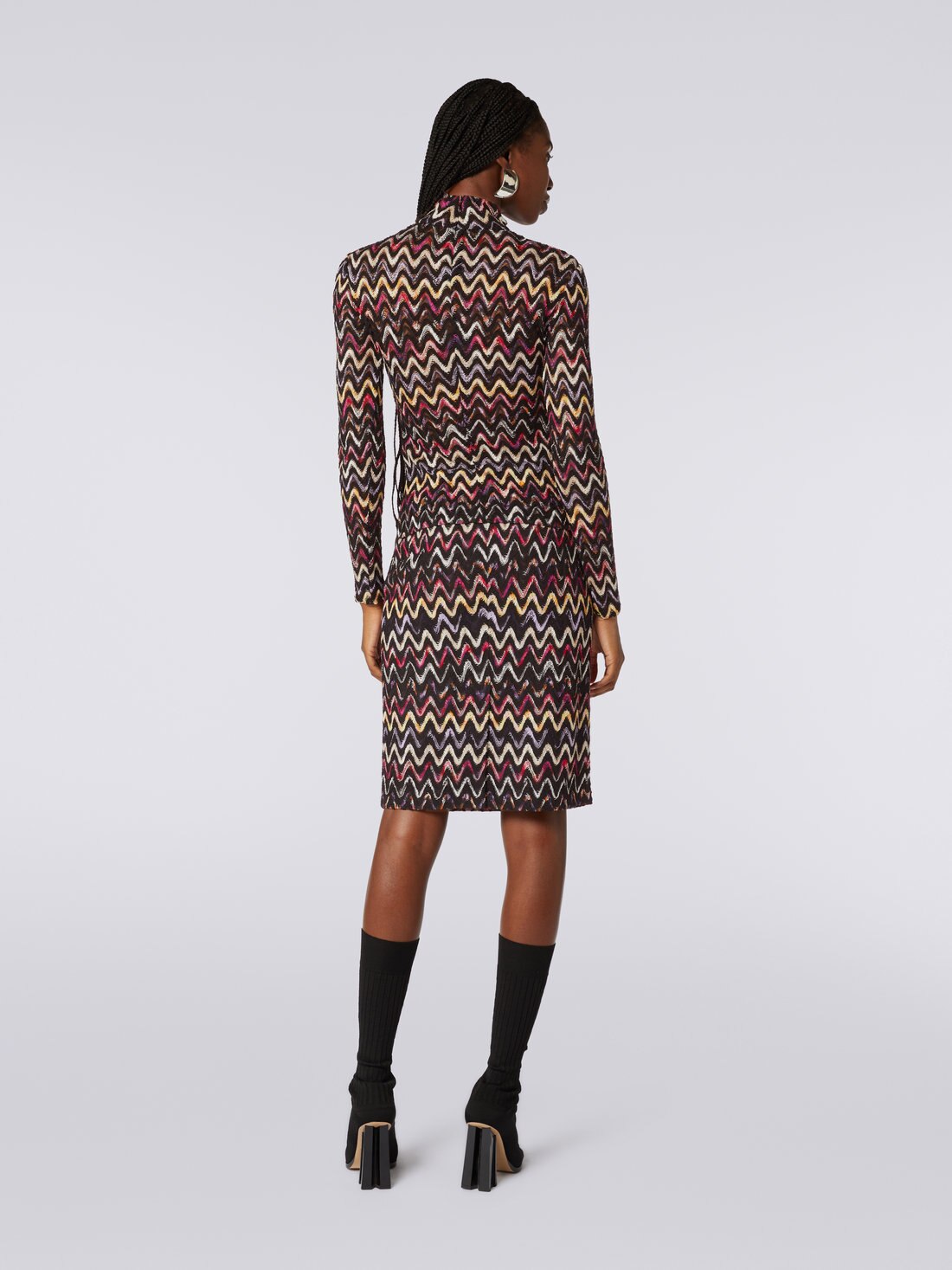 Wool and viscose longuette skirt with wave pattern, Multicoloured  - DS23WH26BR00P3SM8WE - 3