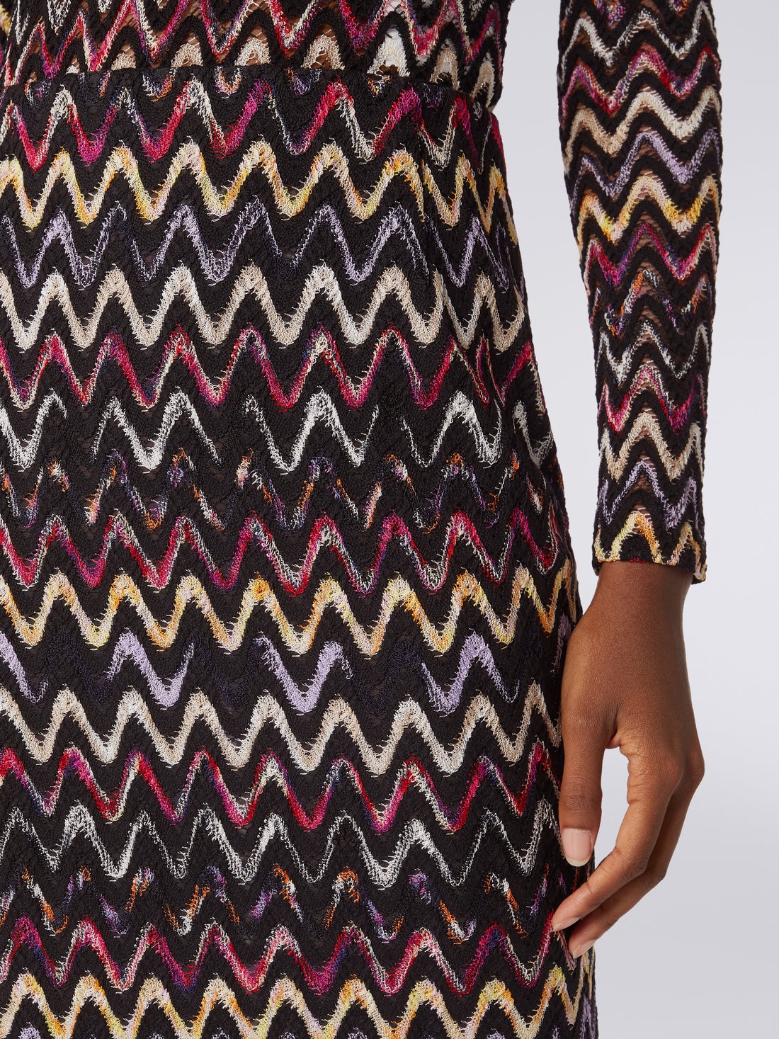 Wool and viscose longuette skirt with wave pattern, Multicoloured  - DS23WH26BR00P3SM8WE - 4