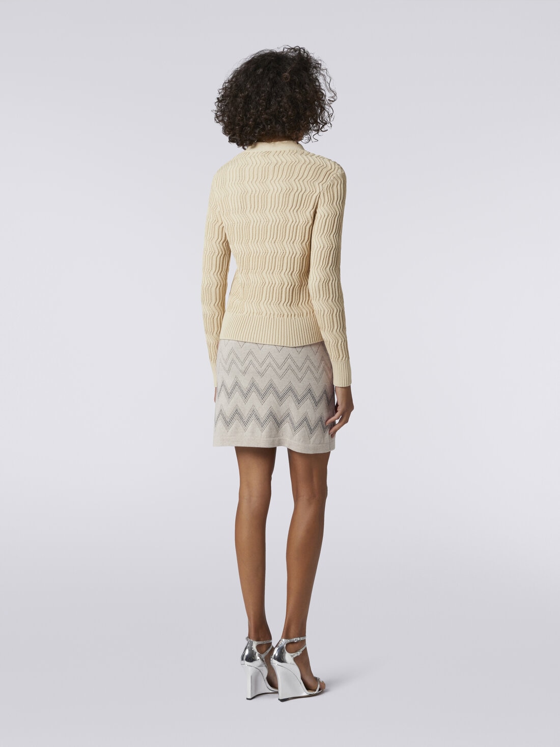 Mini-jupe en laine et viscose à zig zag avec lurex, Beige - DS23WH2EBK031WS01C2 - 3