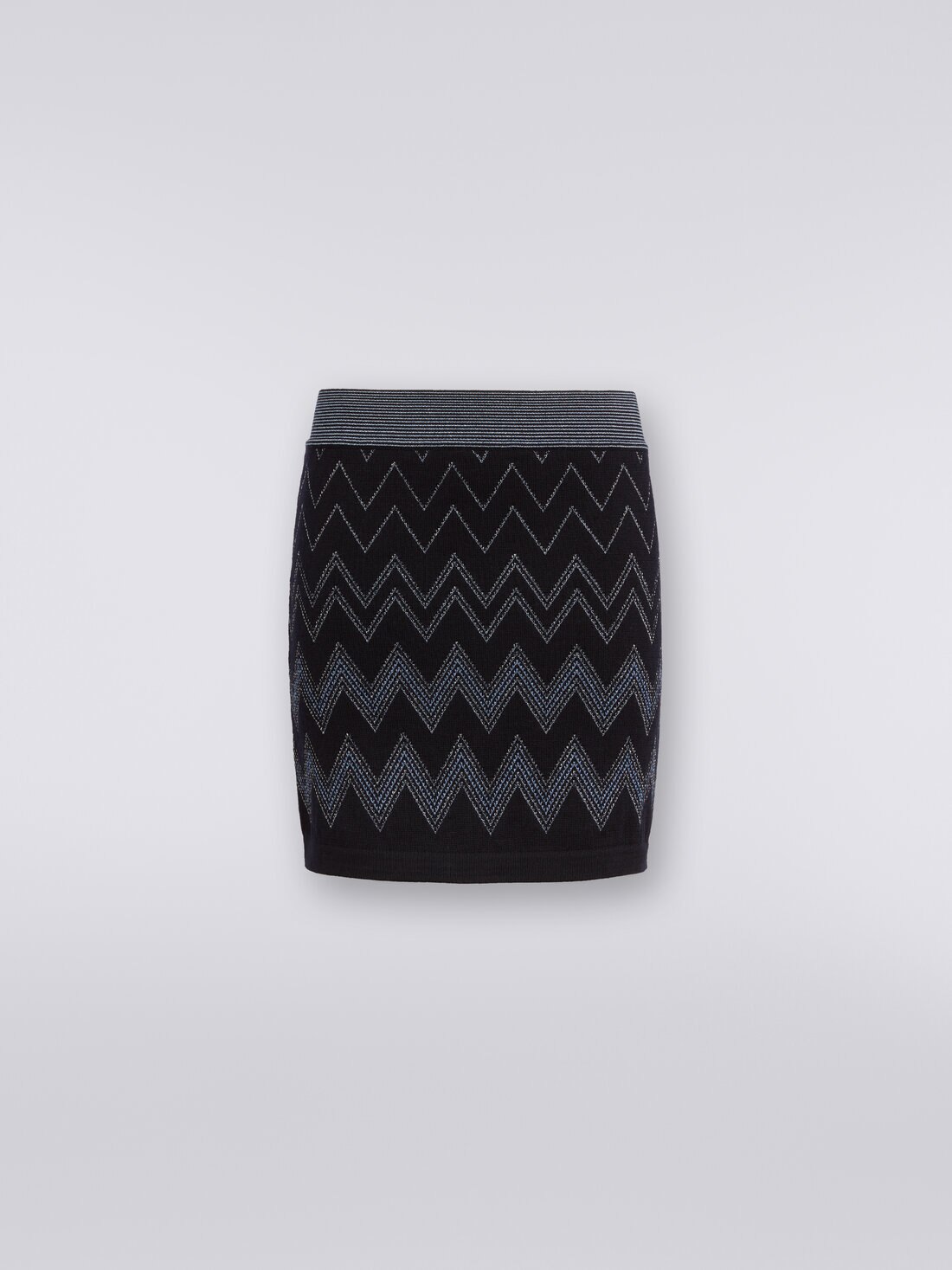 Wool and viscose miniskirt with zigzag pattern and lurex, Blue - DS23WH2EBK031WS72FM - 0