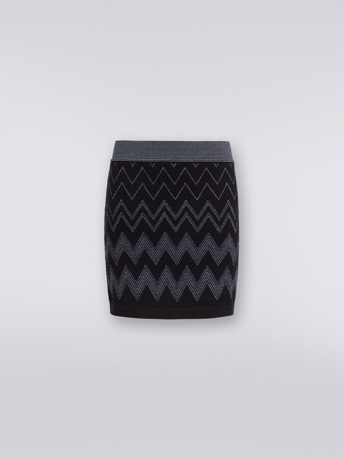 Minifalda de lana y viscosa zigzag con lúrex, Azul Oscuro - DS23WH2EBK031WS72FM - 0