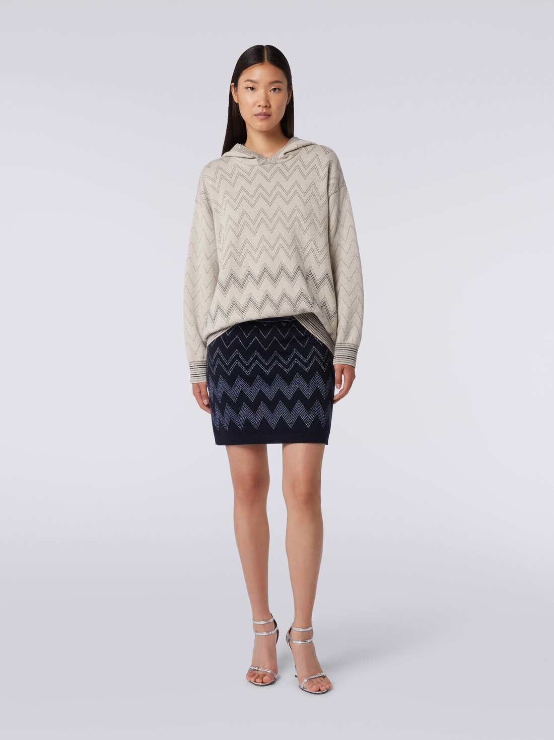 Wool and viscose miniskirt with zigzag pattern and lurex, Blue - DS23WH2EBK031WS72FM - 1