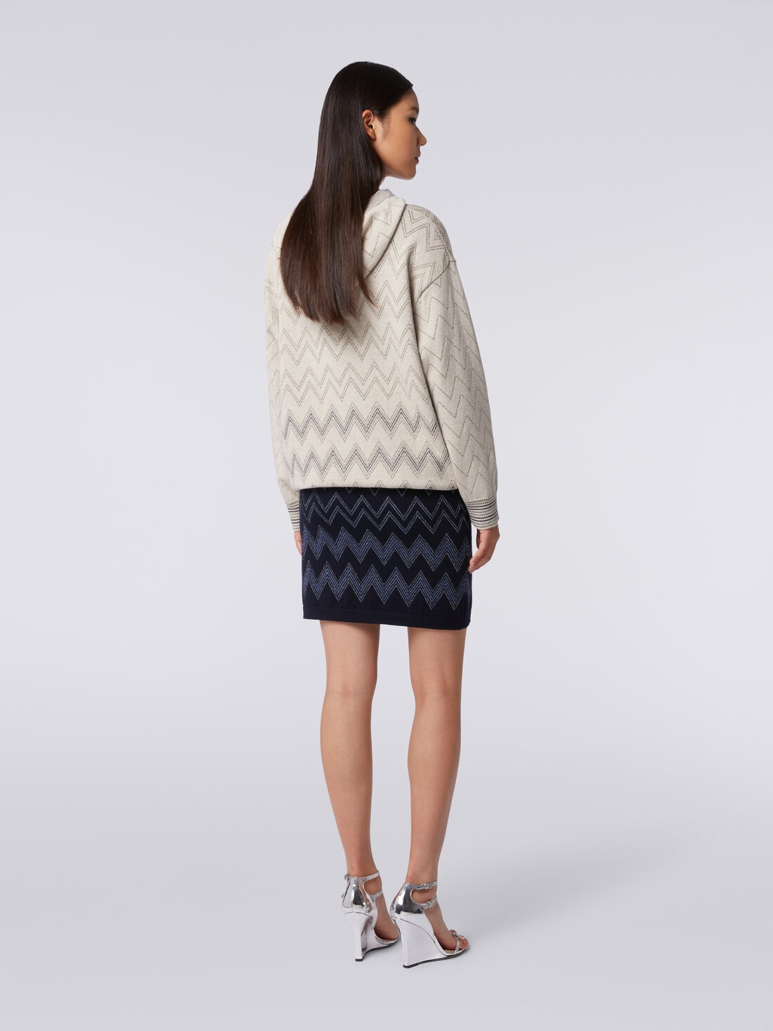 Wool and viscose miniskirt with zigzag pattern and lurex, Blue - DS23WH2EBK031WS72FM - 3