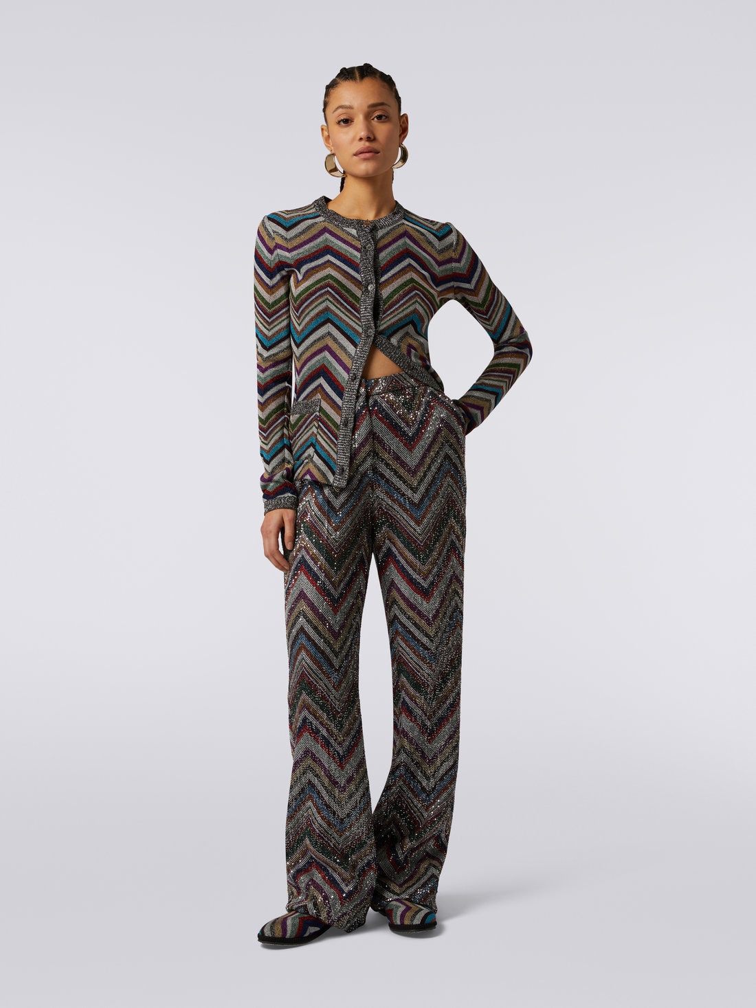 Zigzag viscose blend trousers with sequins , Multicoloured  - DS23WI02BC003IL904Z - 1