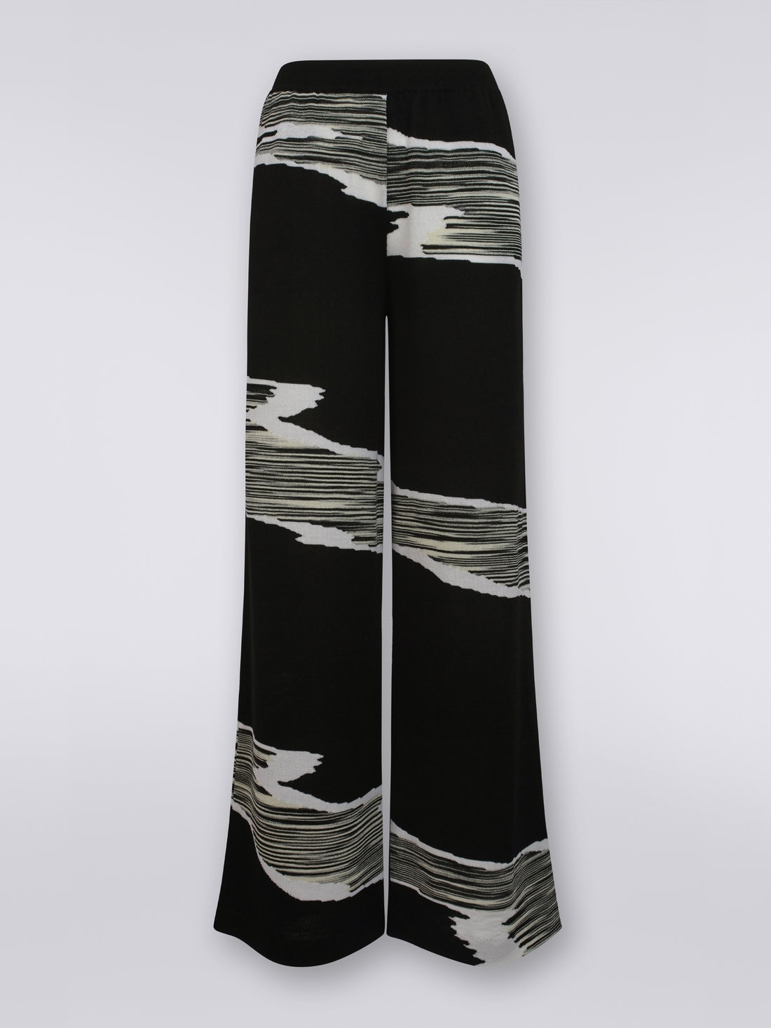 Wool palazzo trousers with wool inlay details , Black & White - 0