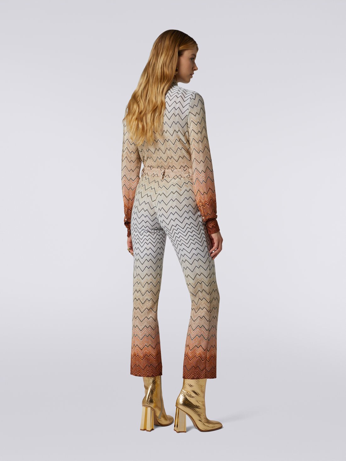 Viscose blend Capri pants with zigzag pattern and lurex, White  - 8051575912351 - 3