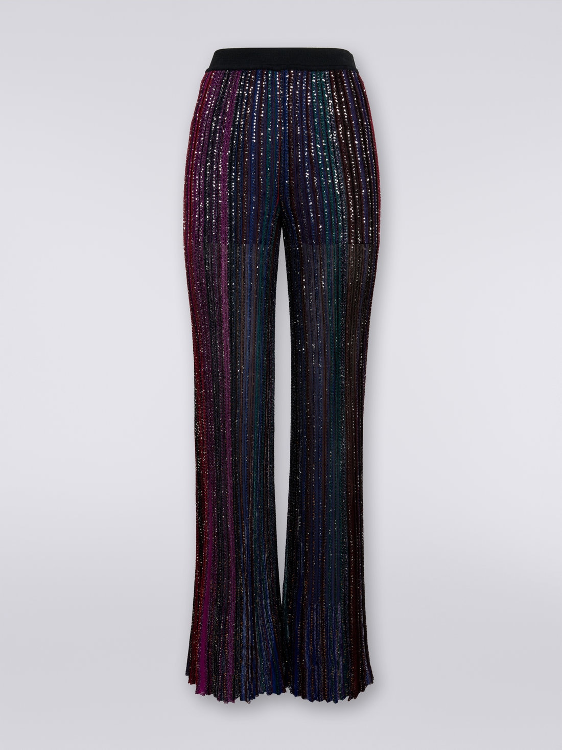 Flared pleated viscose blend trousers with sequins, Multicoloured  - DS23WI0KBK027ESM91N - 0