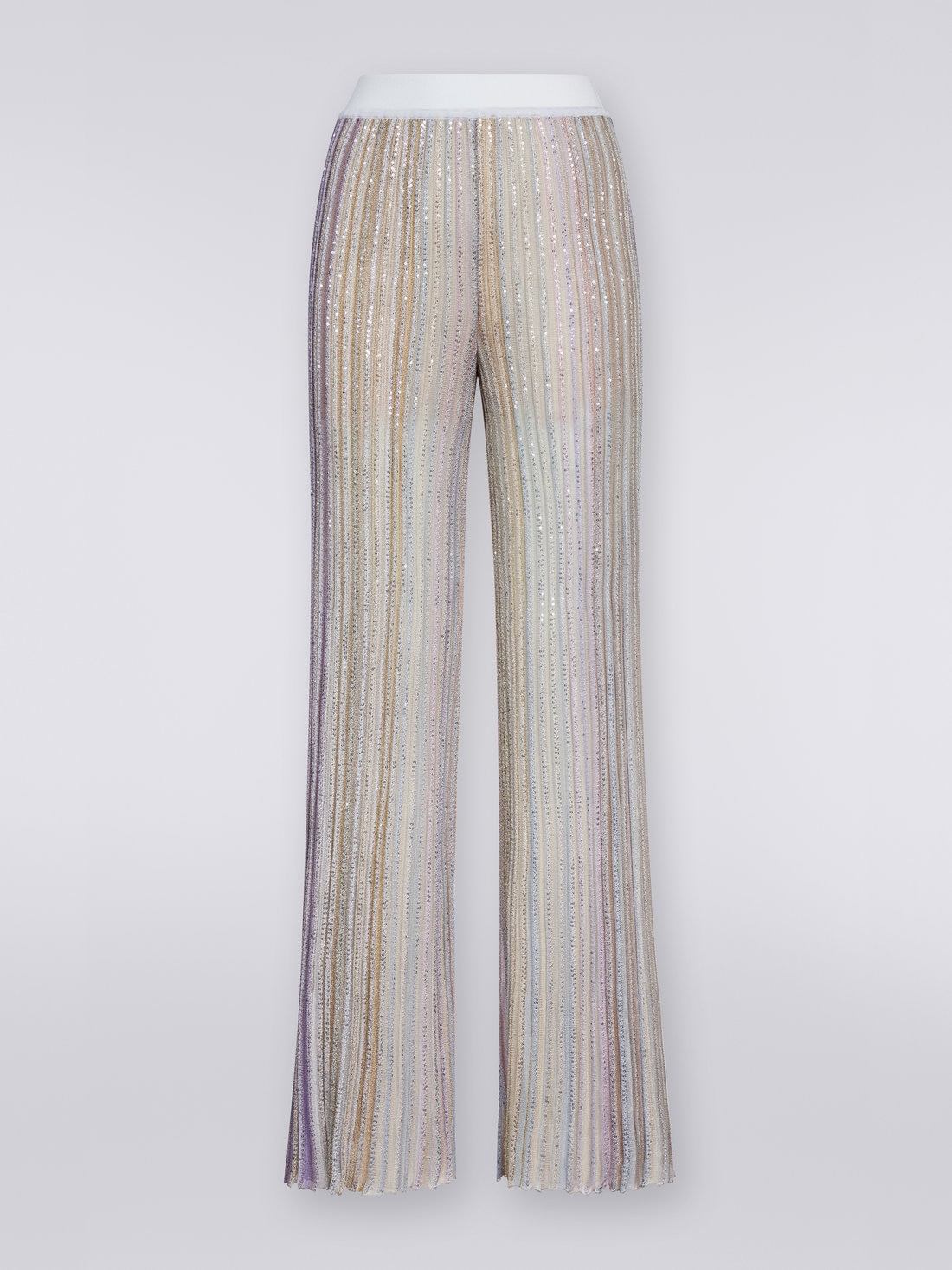 Flared pleated viscose blend trousers with sequins, Multicoloured  - DS23WI0KBK027ESM91O - 0