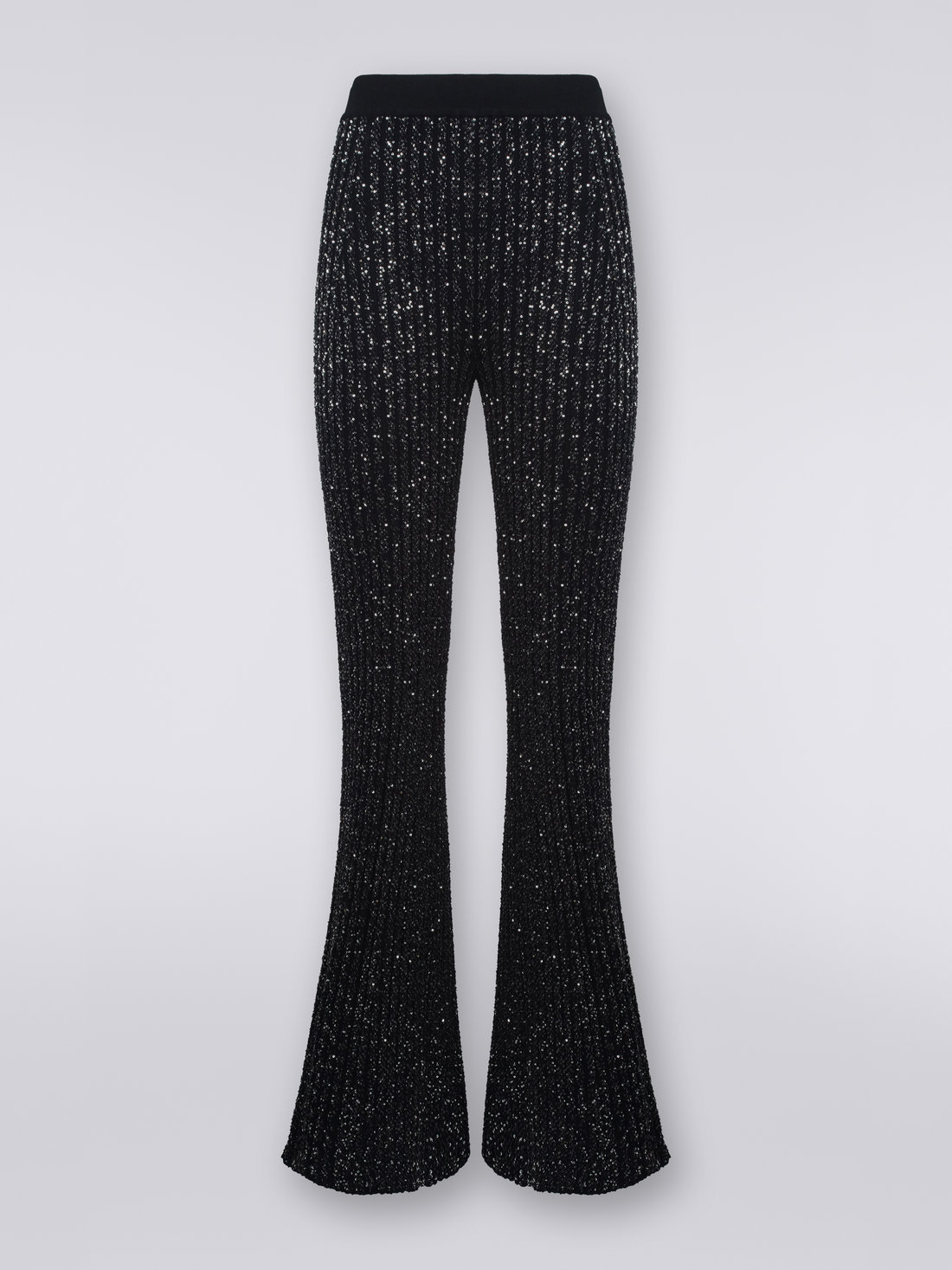 Viscose blend flared trousers with sequins, Black    - DS23WI0QBK025RS90DI - 0