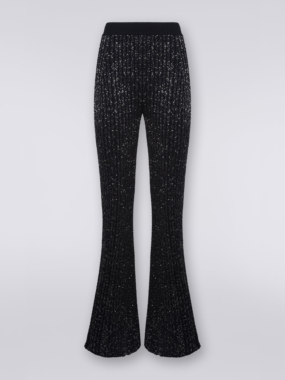 Viscose blend flared trousers with sequins, Black    - DS23WI0QBK025RS90DI - 0