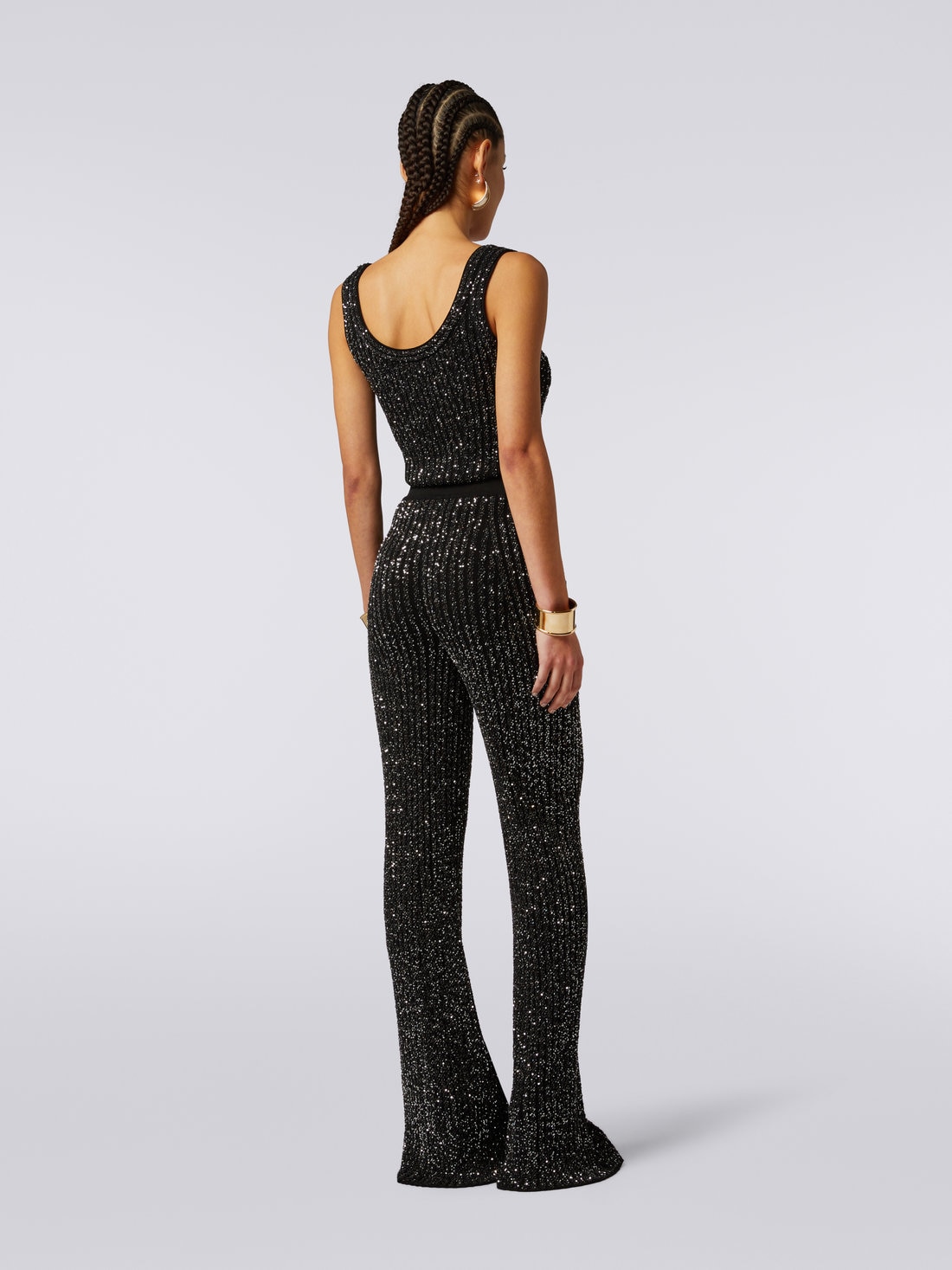 Pantalon évasé en viscose mélangée avec paillettes, Noir    - DS23WI0QBK025RS90DI - 3