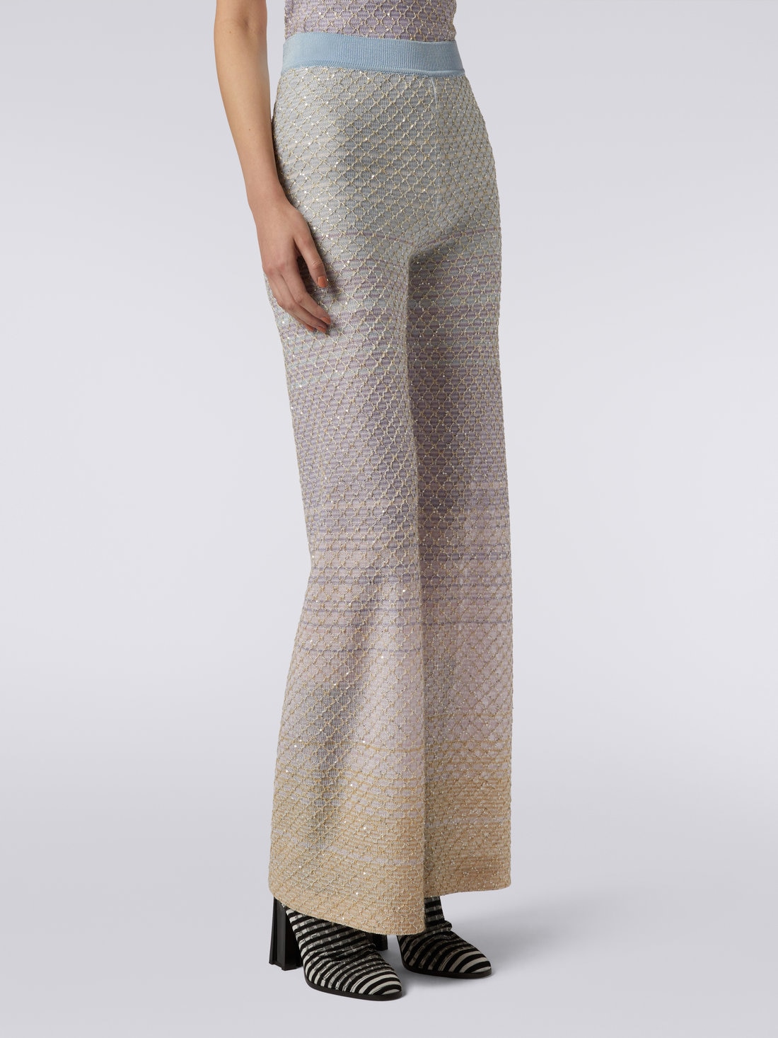 Viscose blend trousers with mesh and sequins, Multicoloured  - DS23WI0RBK026WS019A - 4