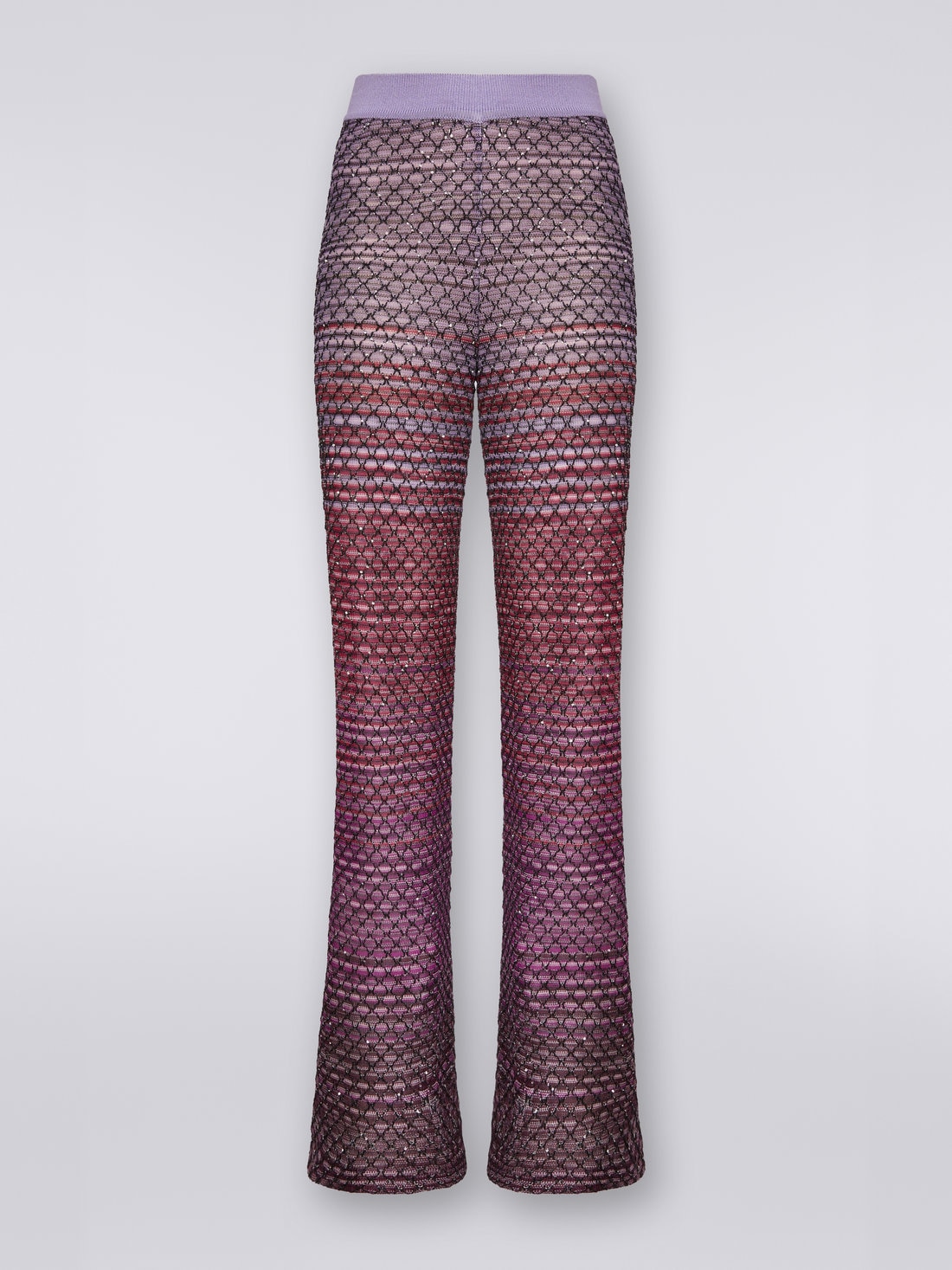 Pantaloni in misto viscosa con lavorazione a rete e paillettes, Rosso  - DS23WI0RBK026WS506H - 0