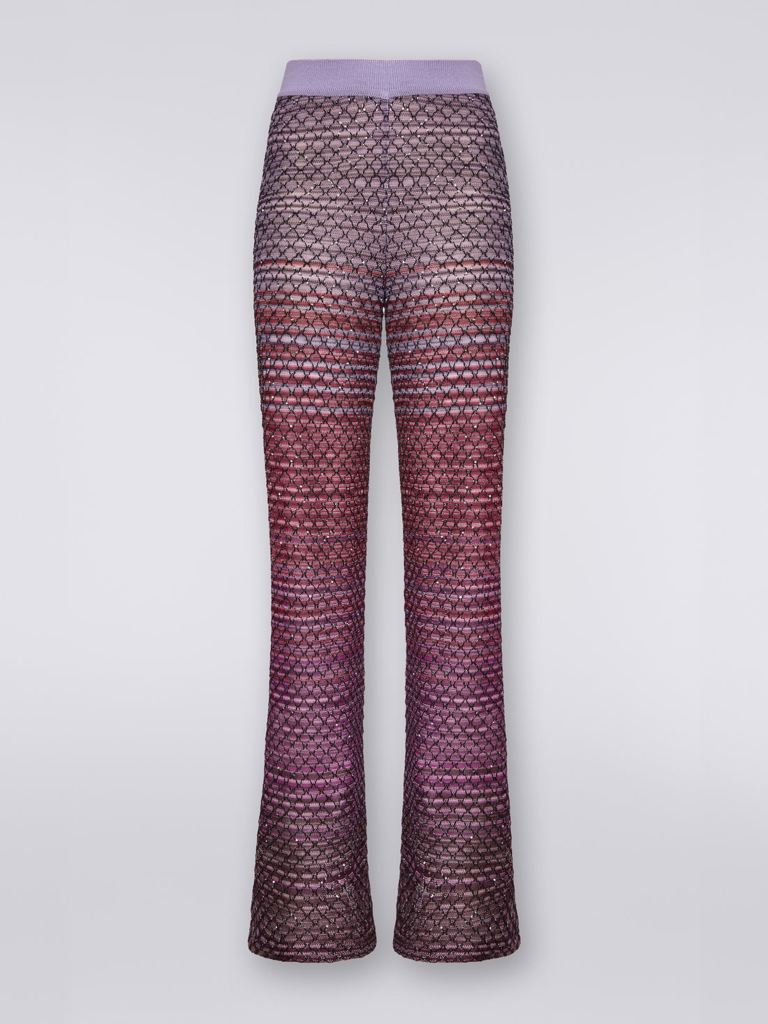 Pantalon en viscose mélangée avec finition résille et paillettes, Rouge  - DS23WI0RBK026WS506H - 0