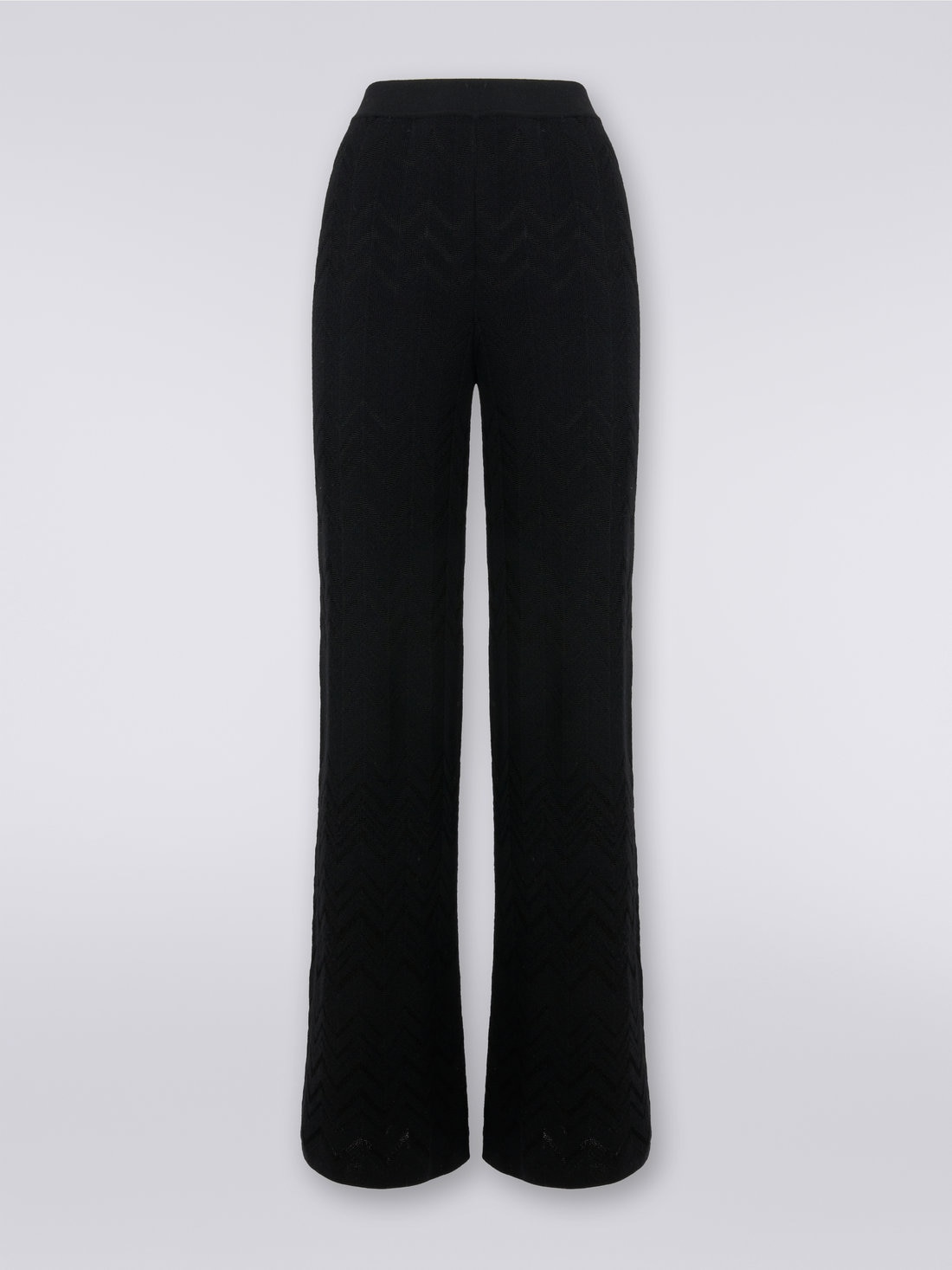 Flared English-ribbed wool and viscose chevron trousers , Black    - DS23WI0SBK027A93911 - 0