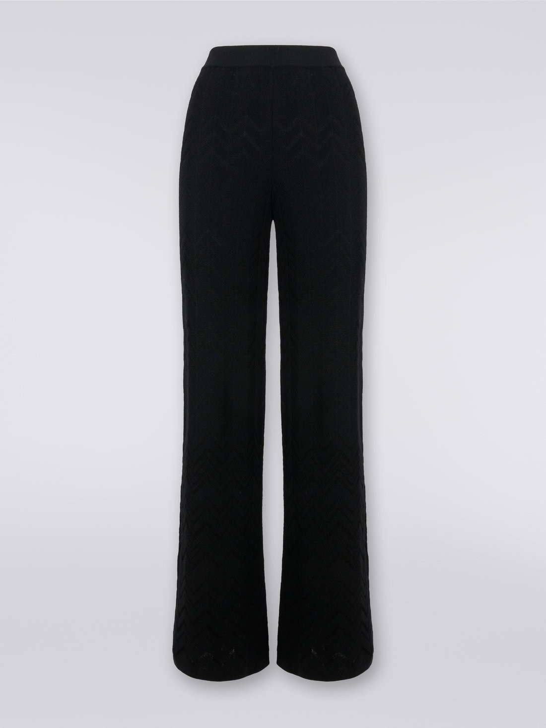 Pantalon évasé en mailles anglaises en laine et viscose à chevrons , Noir    - DS23WI0SBK027A93911 - 0