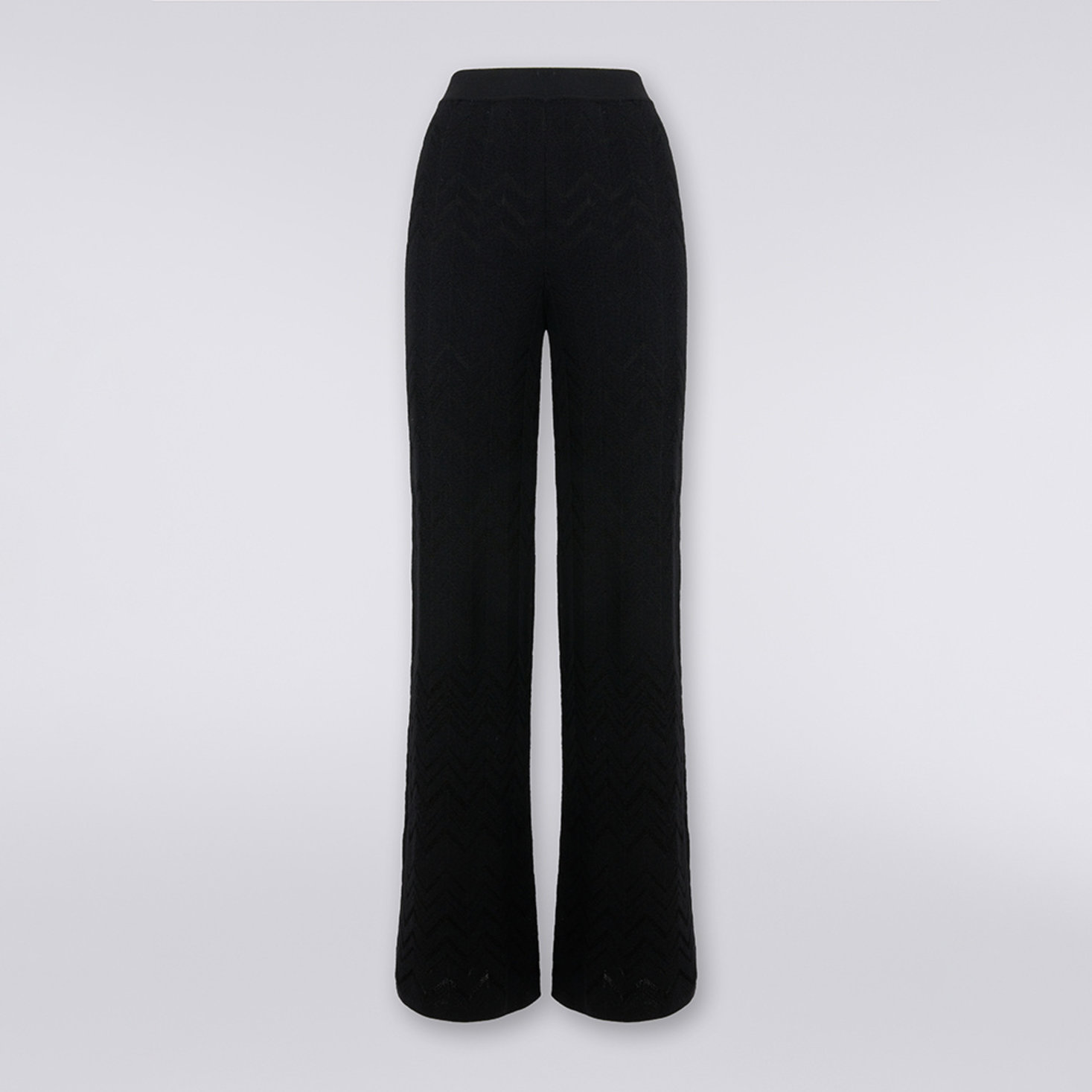 Pantalon évasé en mailles anglaises en laine et viscose à chevrons , Noir    - DS23WI0SBK027A93911 - 5