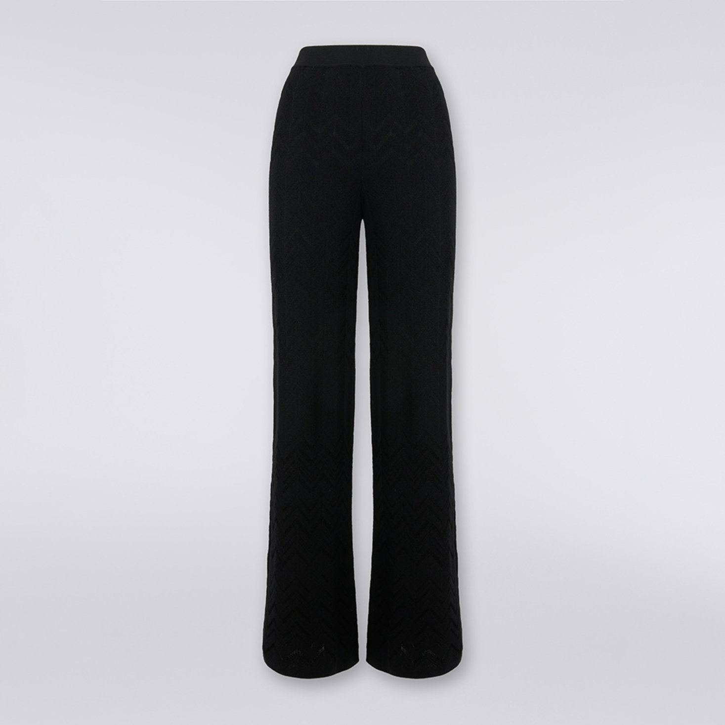 Pantalón acampanado de canalé inglés en lana y viscosa con motivo de espigas , Negro    - DS23WI0SBK027A93911 - 5