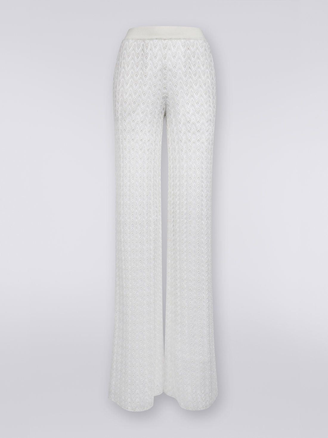Pantaloni a palazzo in lana e viscosa lavorazione raschel, Bianco  - DS23WI0WBR00NU14001 - 0