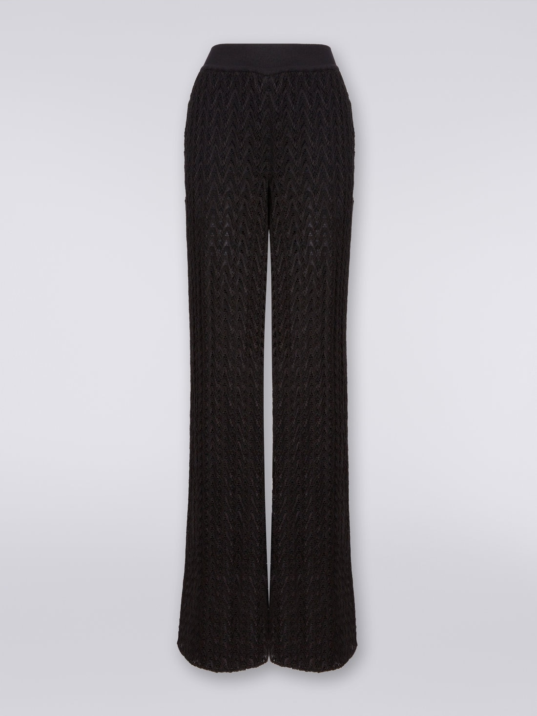 Pantalon palazzo en laine et viscose à finition raschel, Noir    - DS23WI0WBR00NU93911 - 0