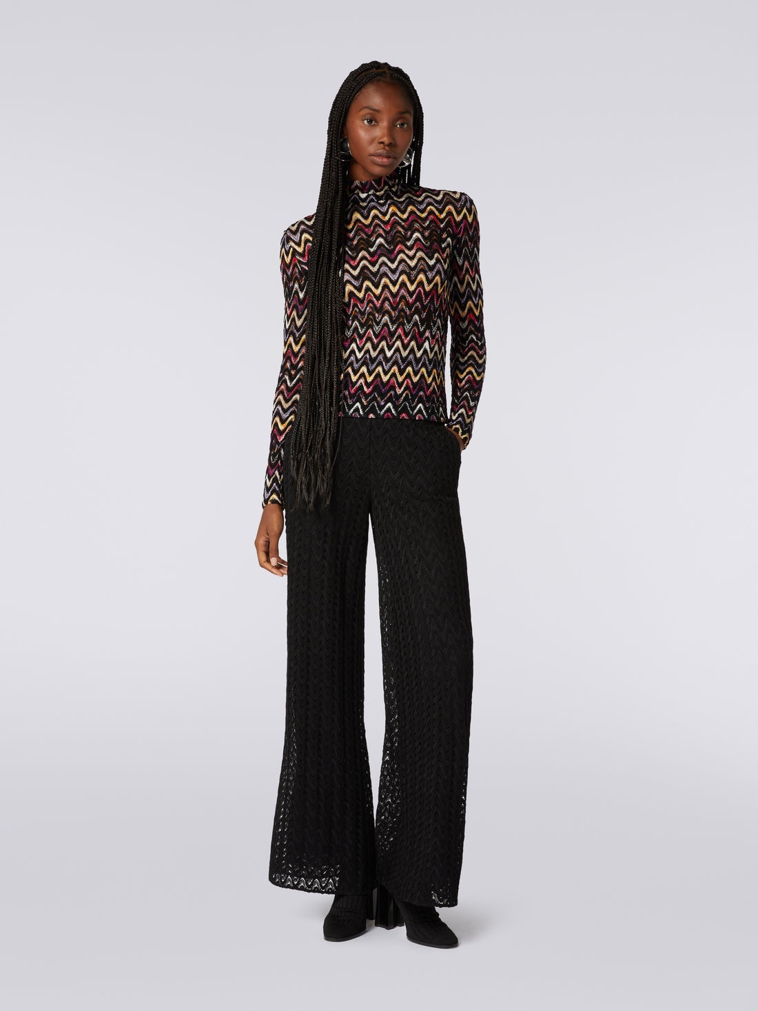 Palazzo pants in raschel knit wool and viscose, Black    - DS23WI0WBR00NU93911 - 1