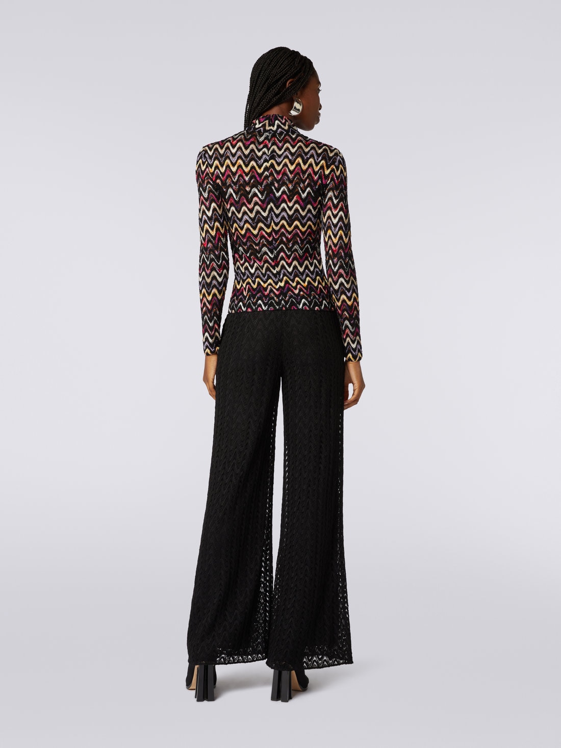 Palazzo pants in raschel knit wool and viscose, Black    - DS23WI0WBR00NU93911 - 3
