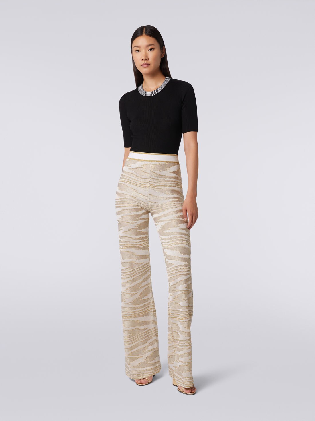 Pantalon évasé en viscose flammée avec lurex Multicolore