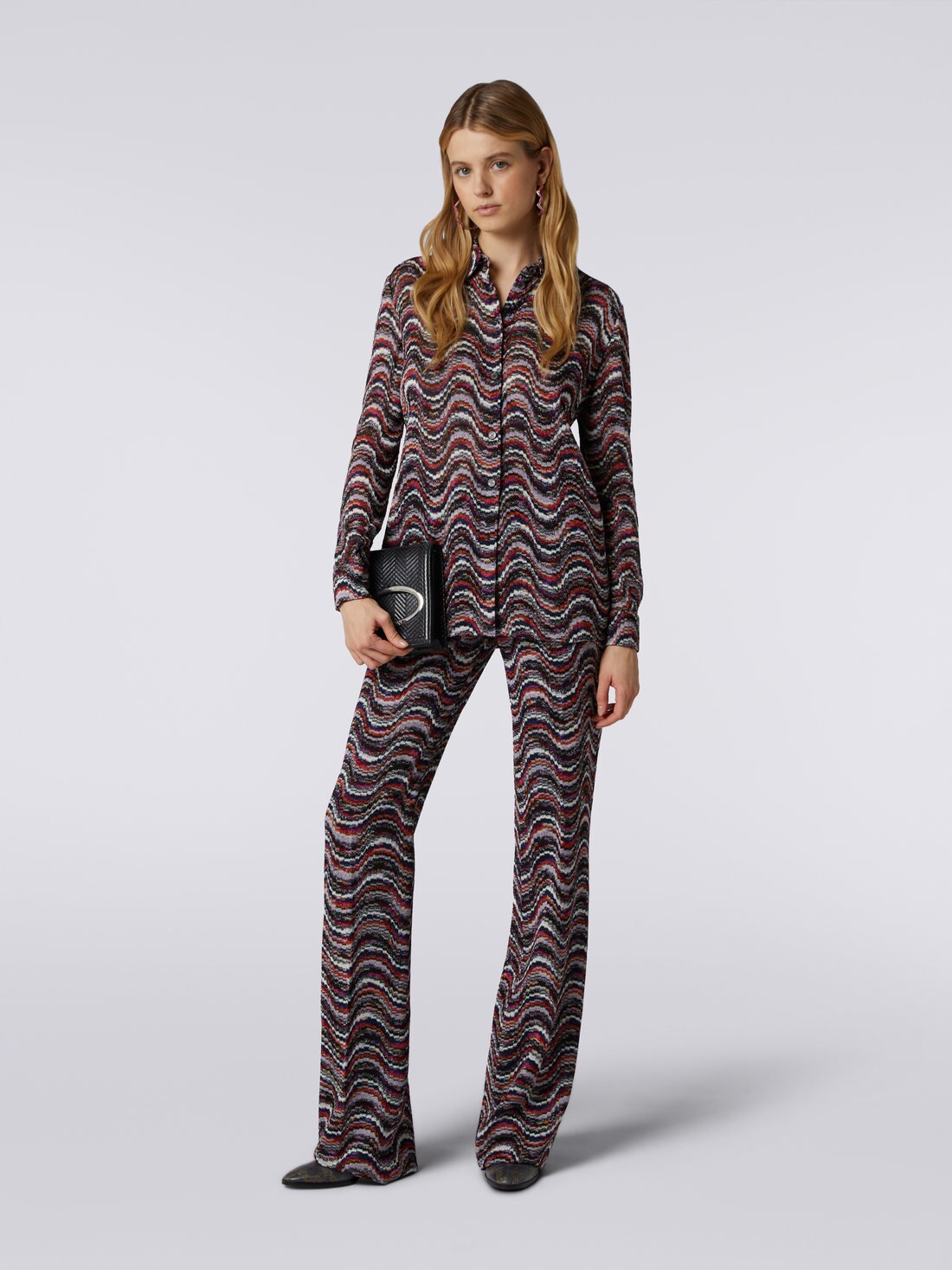 Viscose trousers with wave pattern and lurex, Multicoloured  - DS23WI16BR00NQSM8WF - 1