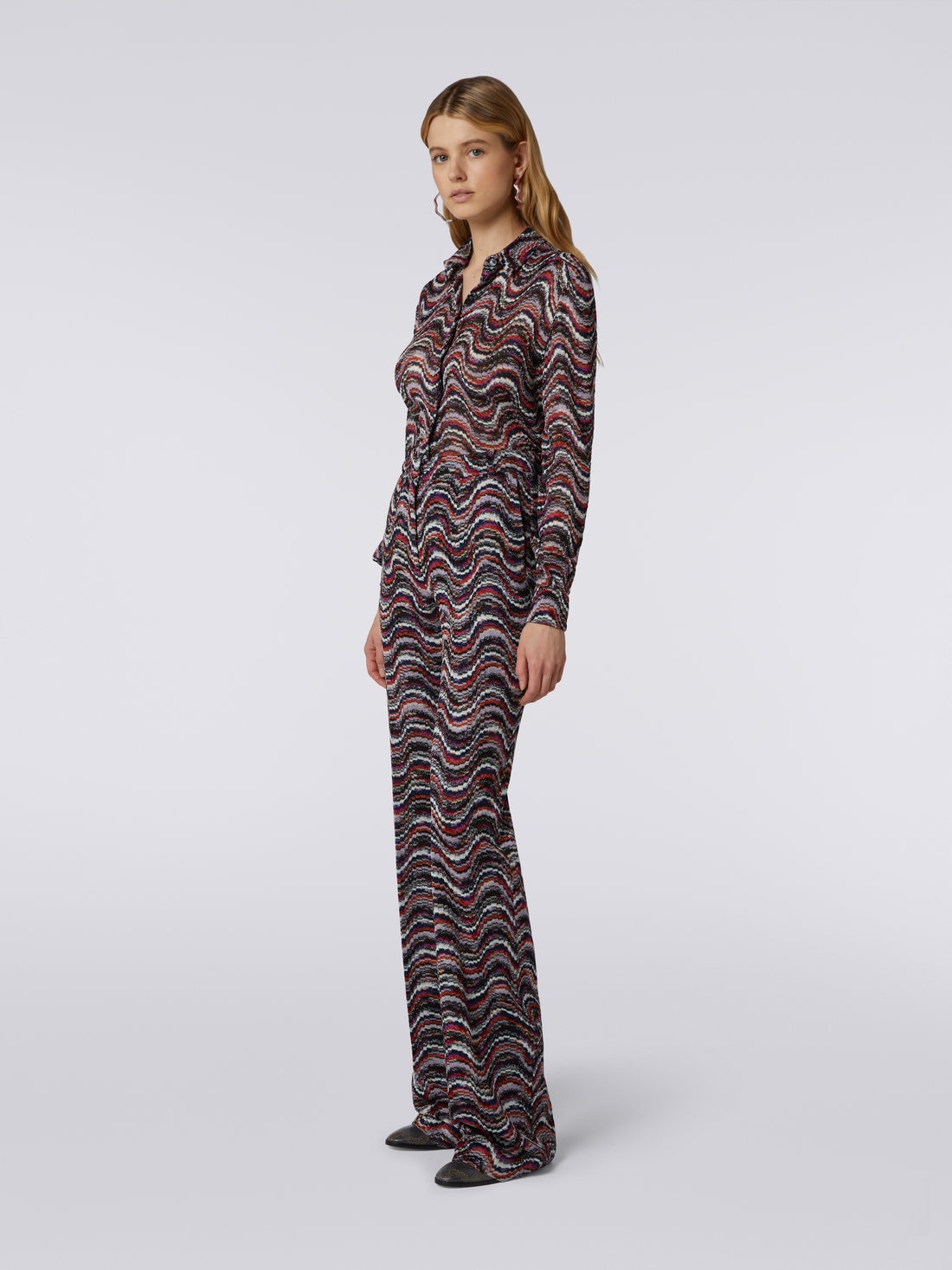 Viscose trousers with wave pattern and lurex, Multicoloured  - DS23WI16BR00NQSM8WF - 2