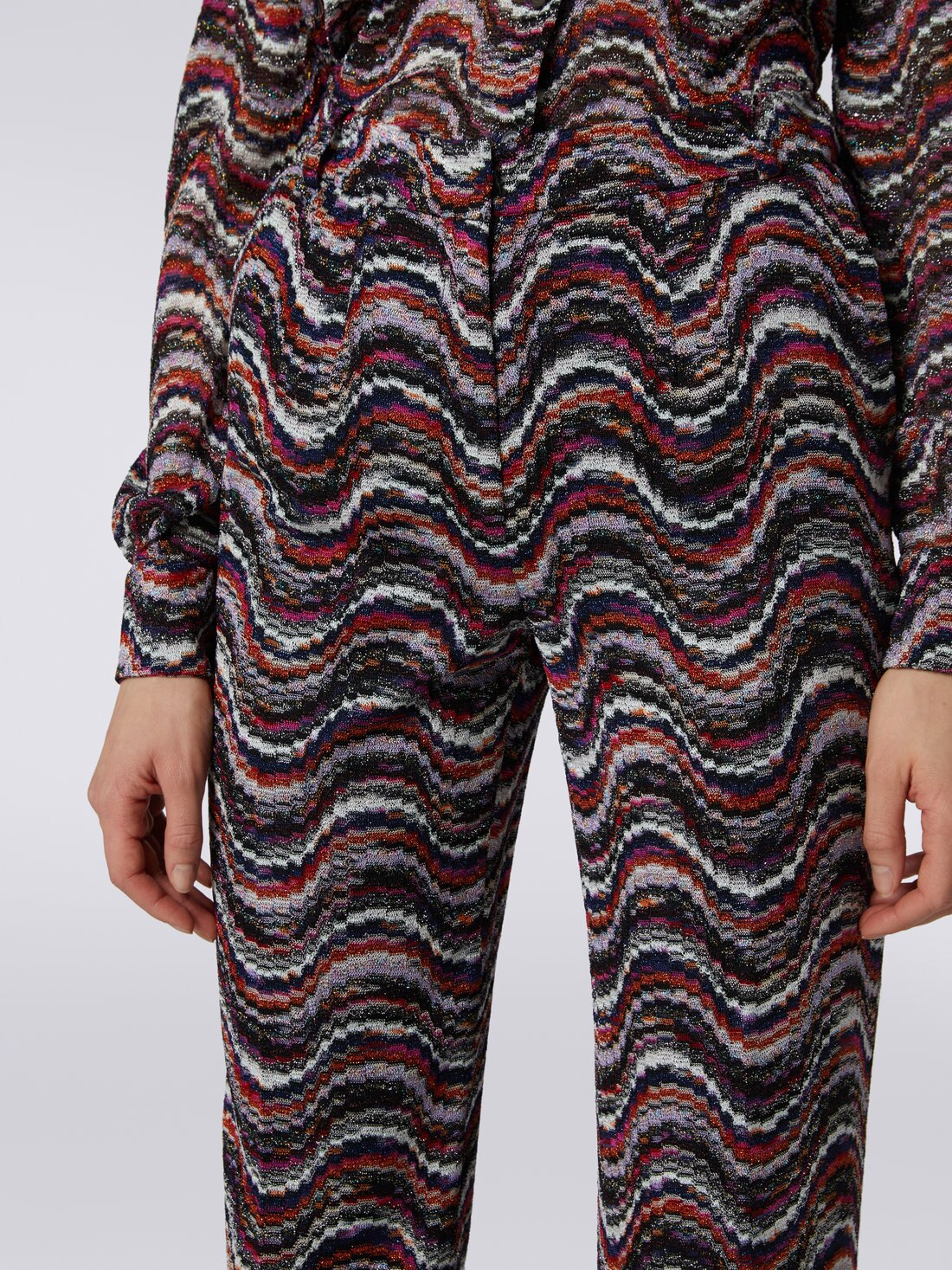 Viscose trousers with wave pattern and lurex, Multicoloured  - DS23WI16BR00NQSM8WF - 4
