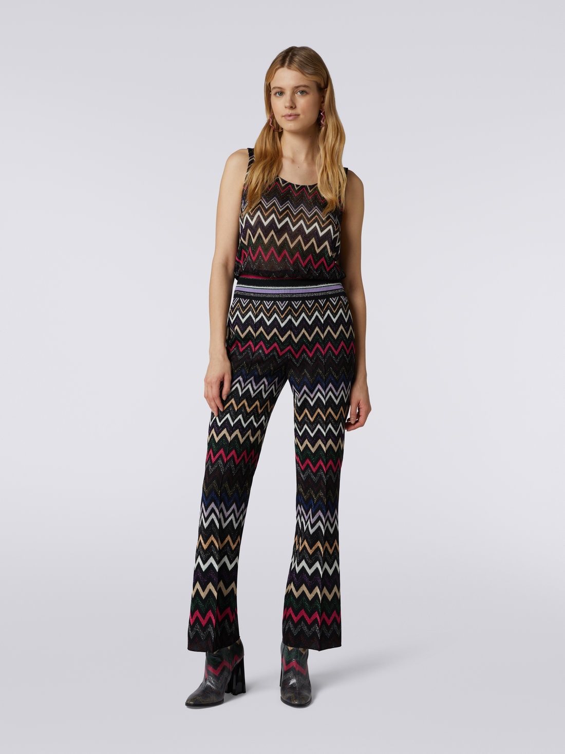 Viscose trousers with zigzag pattern and lurex, Multicoloured  - DS23WI1CBR00OYSM8WK - 1