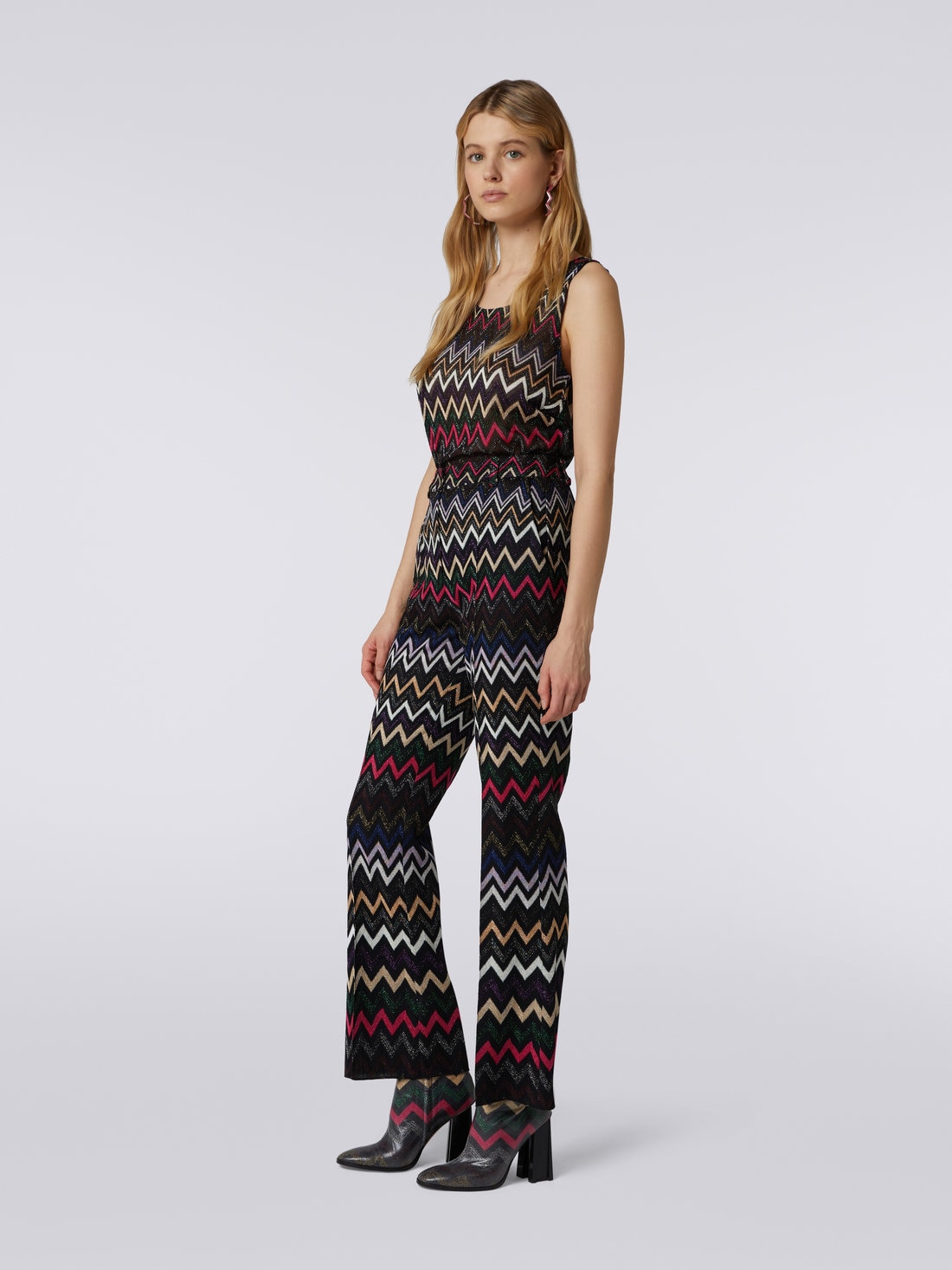 Viscose trousers with zigzag pattern and lurex, Multicoloured  - DS23WI1CBR00OYSM8WK - 2