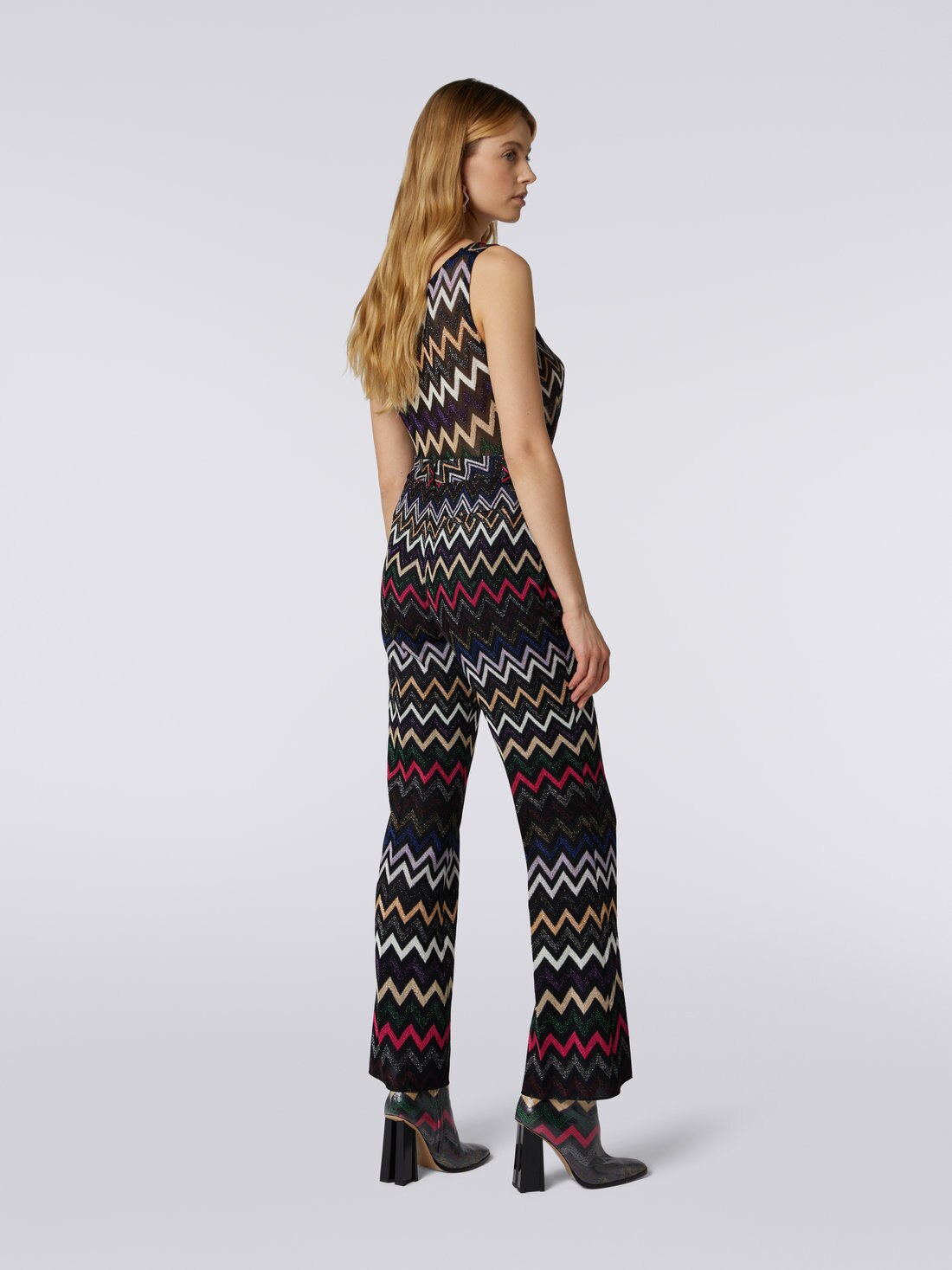 Viscose trousers with zigzag pattern and lurex, Multicoloured  - DS23WI1CBR00OYSM8WK - 3